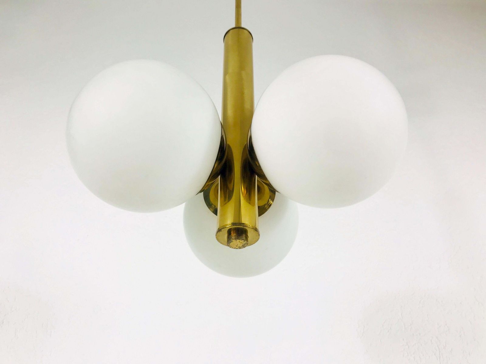 Mid Century Modern Golden Kaiser 3 Arm Space Age Chandelier 1960s Germany photo vinterior