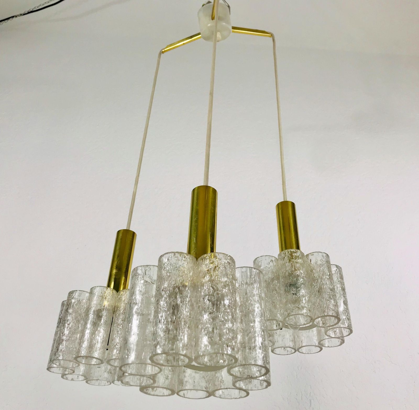 Doria Midcentury Crystal Ice Glass Cascade Pendant Lamp, Germany, 1960s photo 846.0