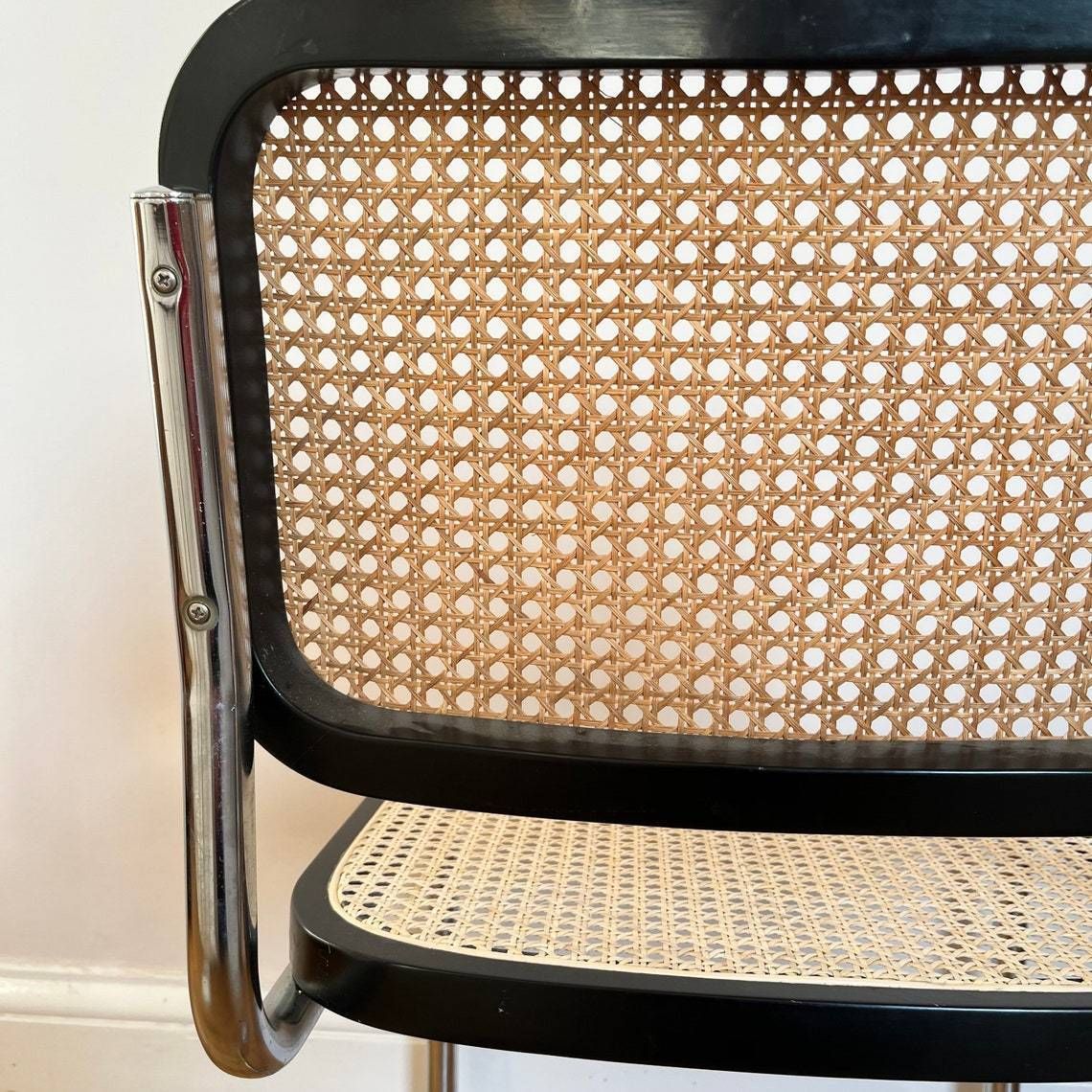 Cesca Black And Chrome Chair With Cane Seat & Back photo vintage