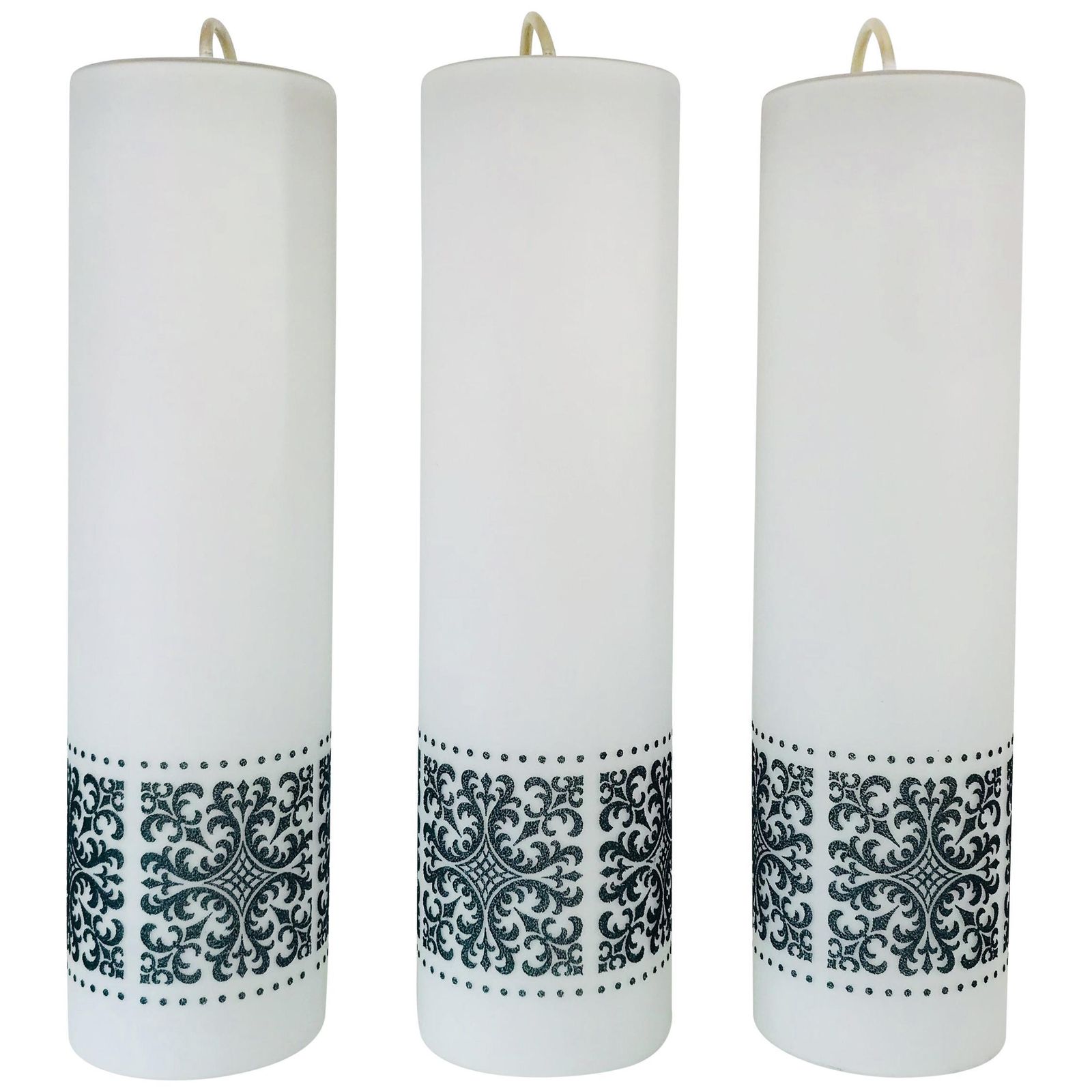 Lighting Set Of 3 Rare Opaline Glass Pendant Lamps By Glashütte Limburg, 1960s photo