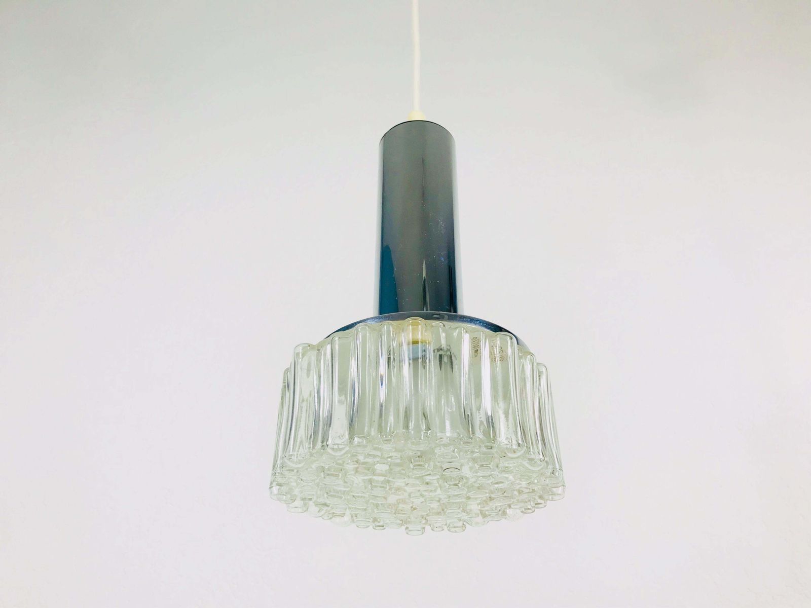 Staff Chrome And Bubble Glass Hanging Lamp, 1970s, Germany photo for sale