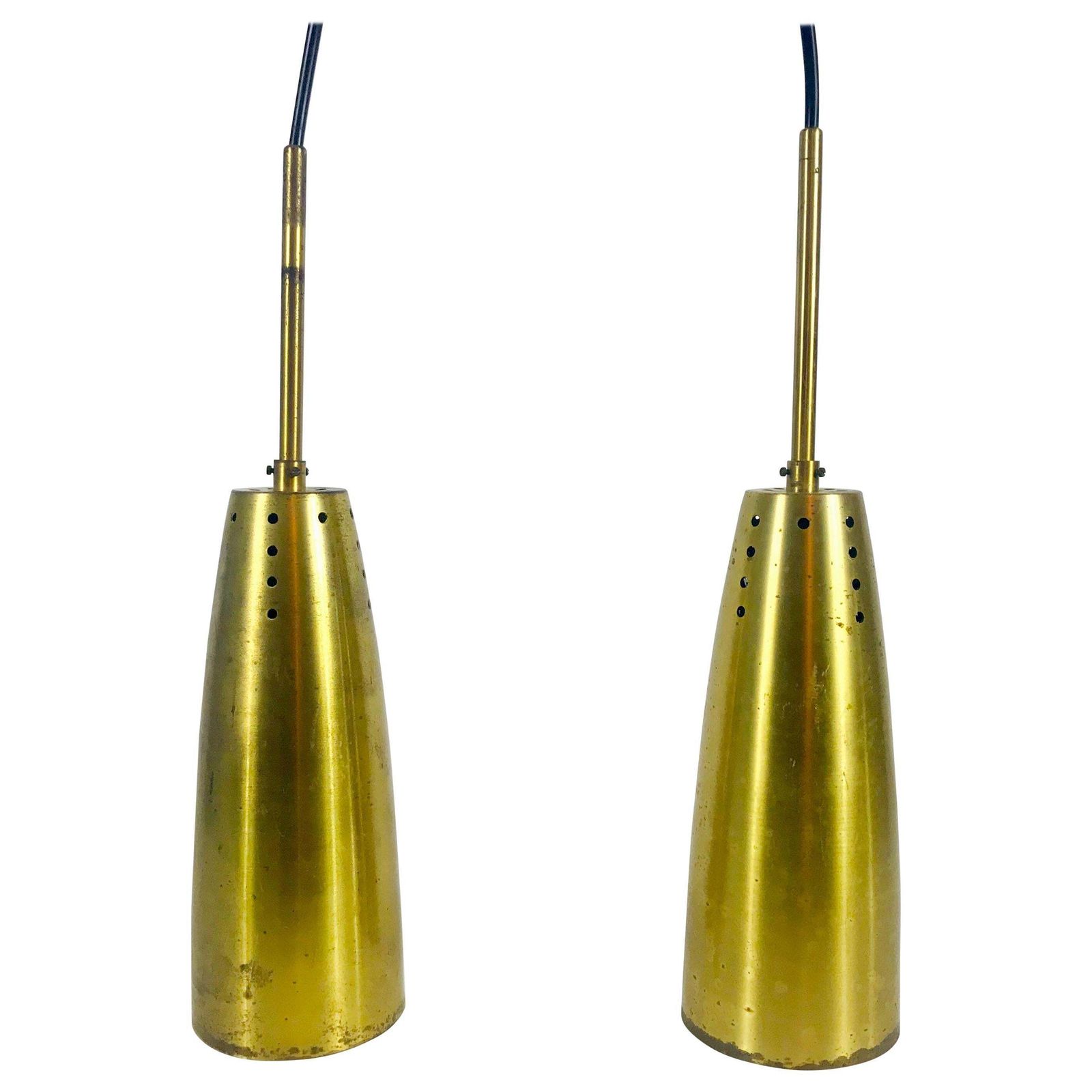 Lighting Pair Of Full Brass Mid Century Modern Pendant Lamps, 1950s, Germany photo
