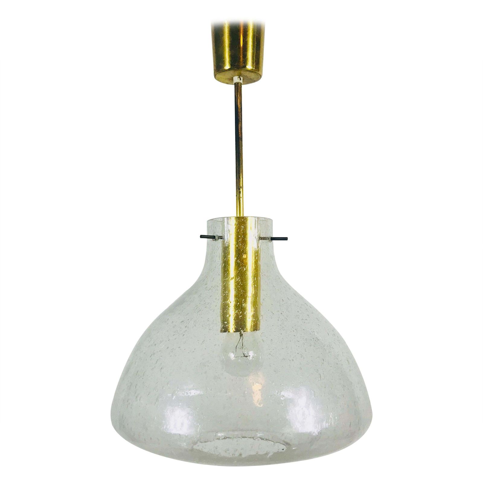 470.0 Rare Doria Midcentury Brass And Ice Glass Pendant Lamp, 1960s photo