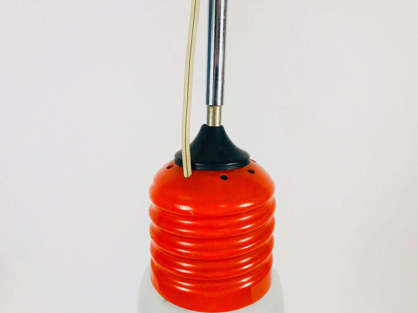 Italian Red Metal And Opaline Glass Hanging Lamp, 1970s, Italy photo buy