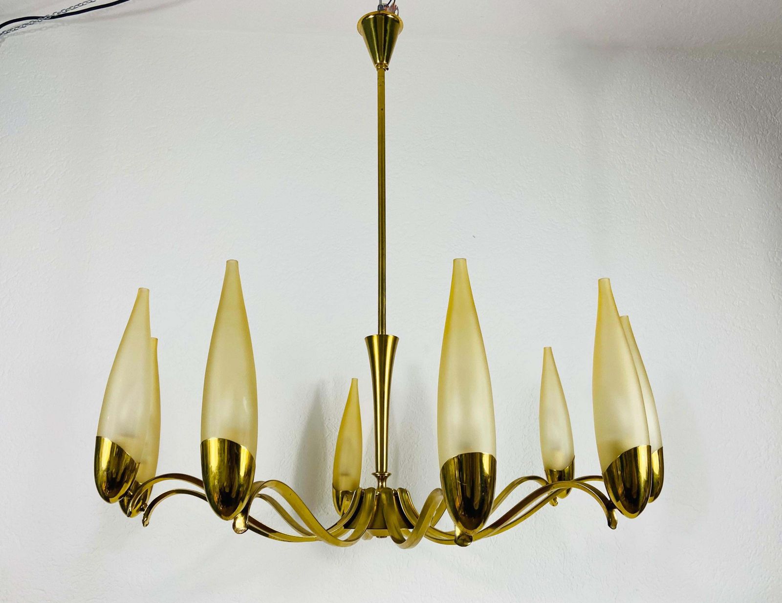 Mid Century Modern Italian Brass And Glass Chandelier, 1960s photo for sale