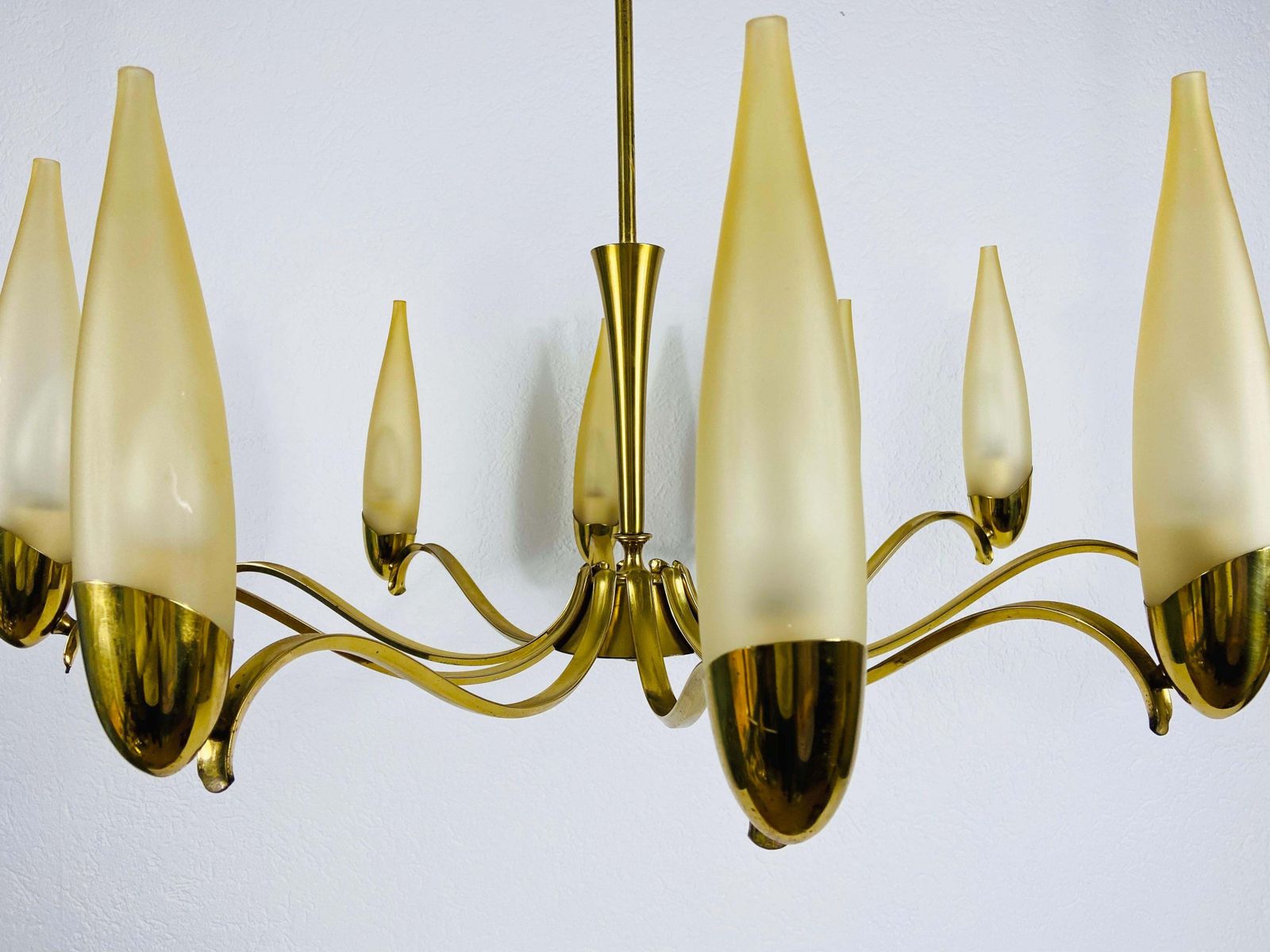 Mid Century Modern Italian Brass And Glass Chandelier, 1960s photo vinterior