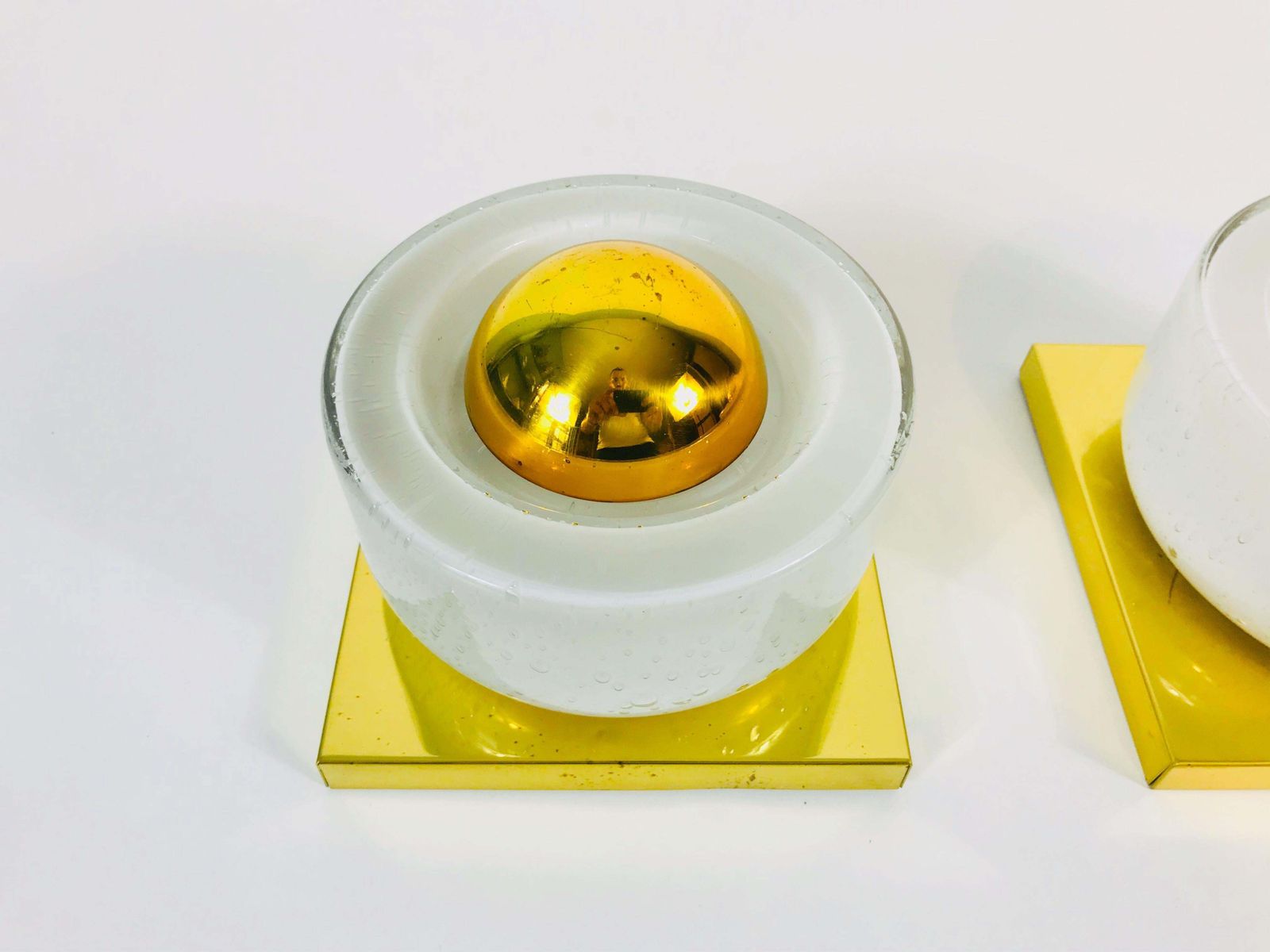 Pair Of Modernist Brass And Bubble Glass Wall Lamps By Limburg, Germany, 1980s photo vinterior