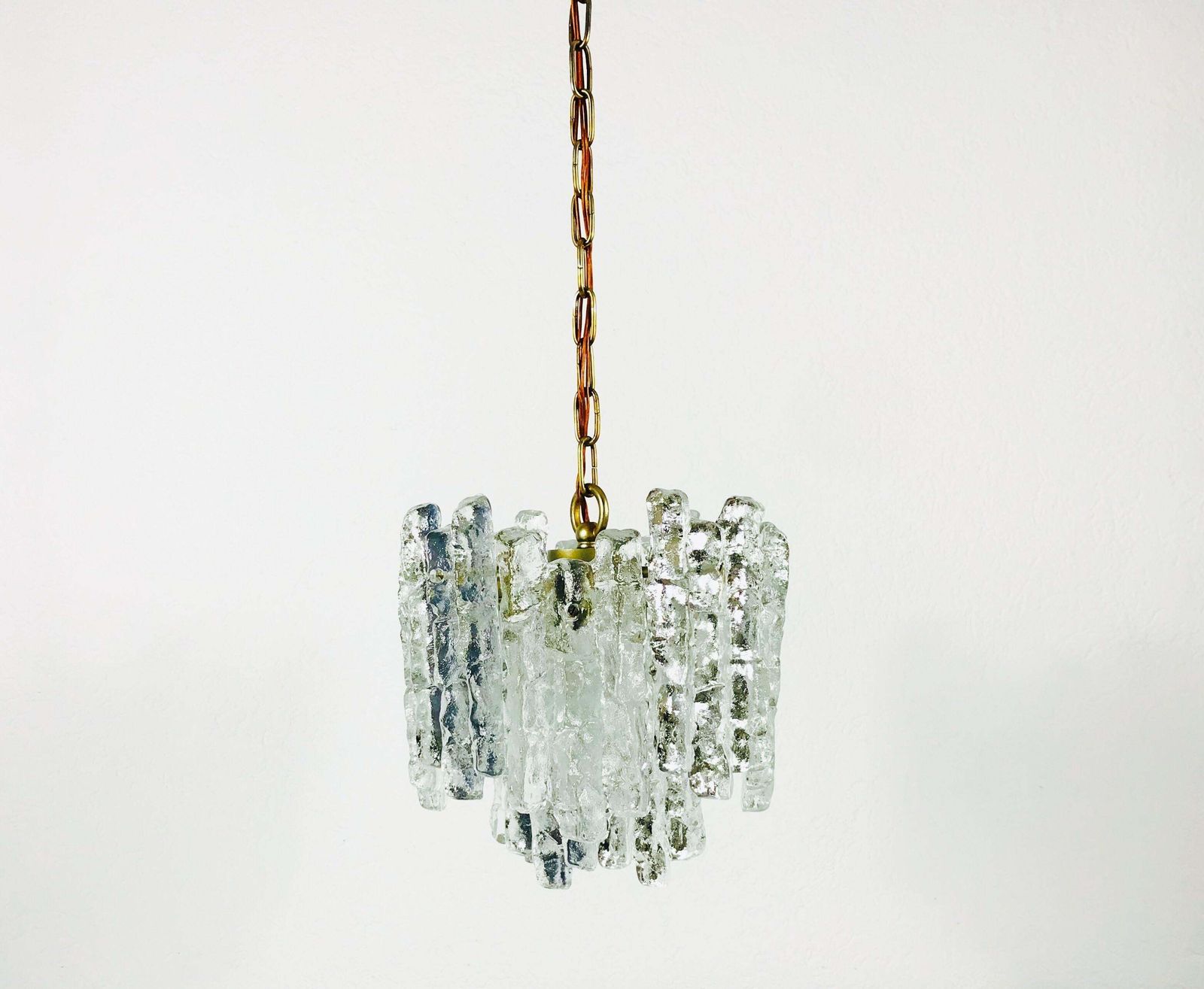 Midcentury Ice Crystal Glass Pendant Light Or Chandelier By Kalmar, Circa 1960s photo vintage