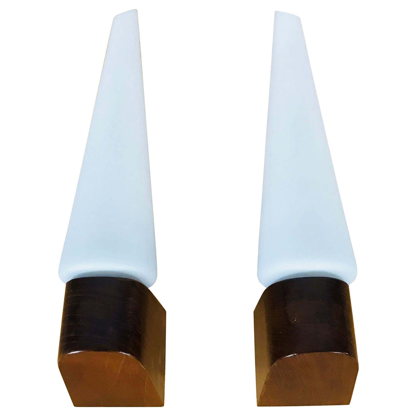 Mid Century Modern Teak And Opaque Glass Wall Lamps, 1960s, Scandinavian, Pair