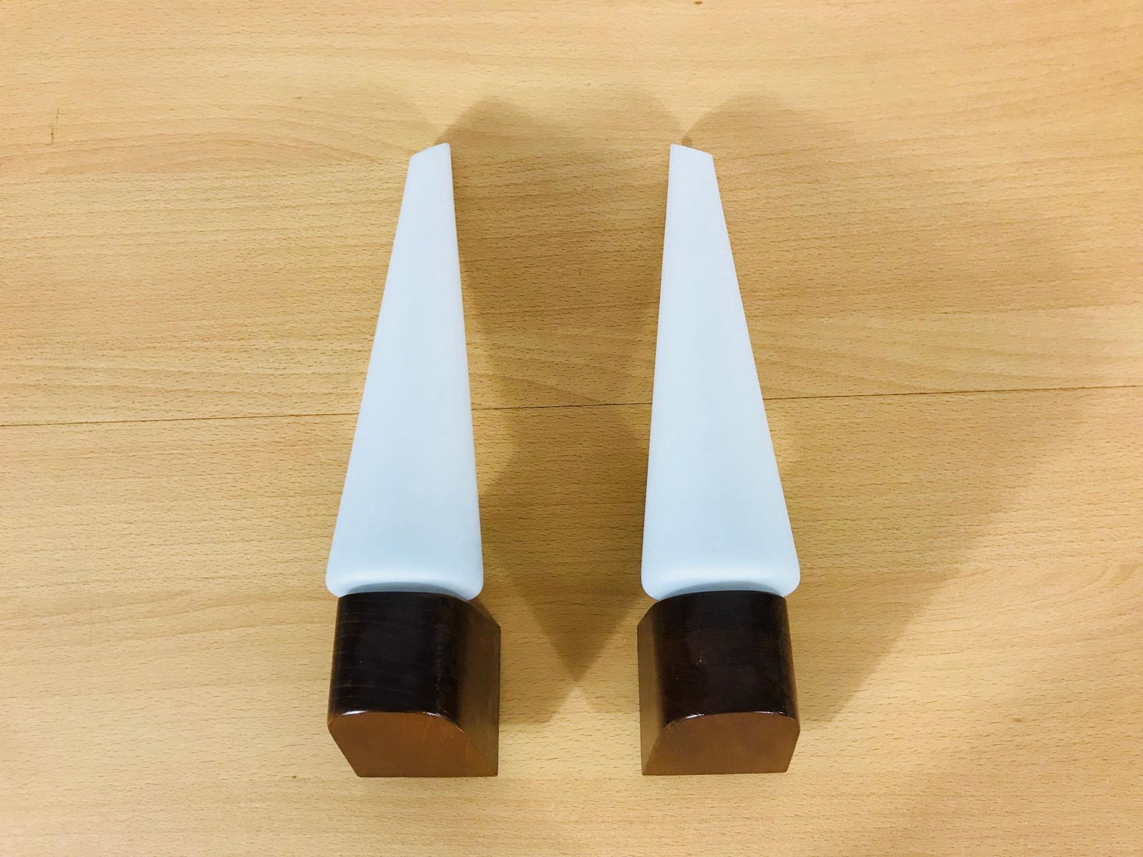 Mid Century Modern Teak And Opaque Glass Wall Lamps, 1960s, Scandinavian, Pair photo for sale