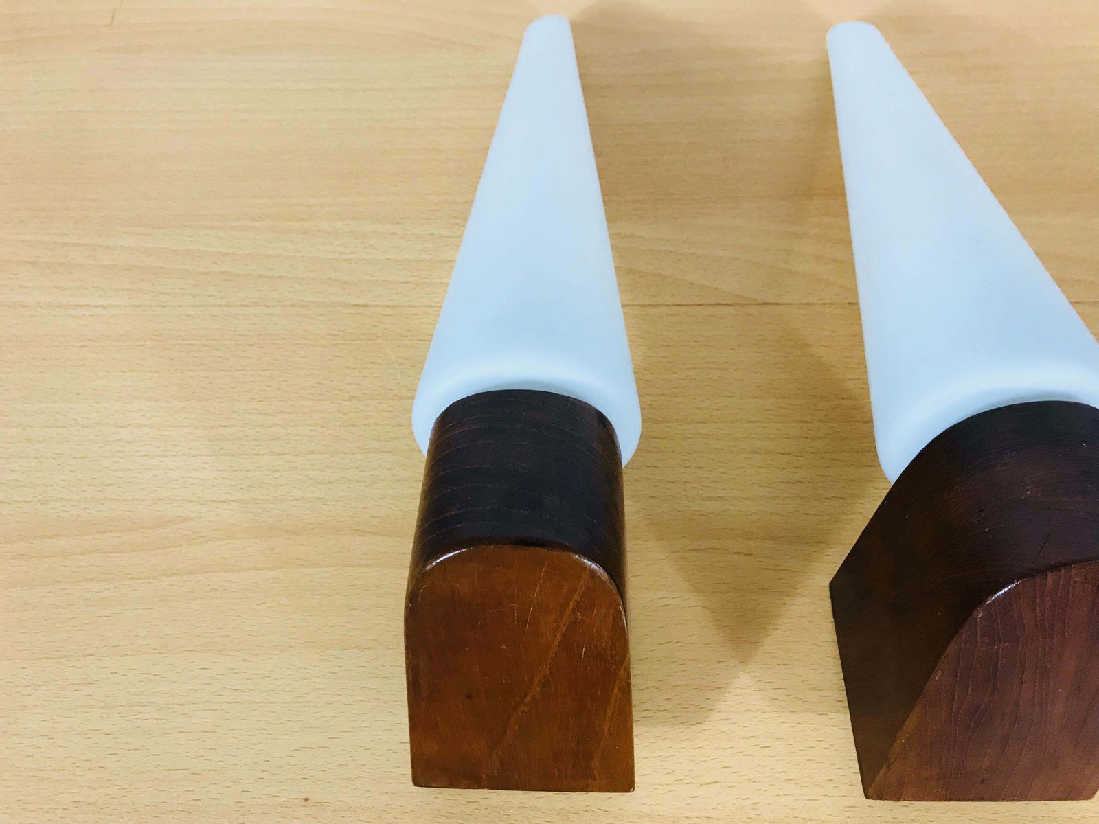 Mid Century Modern Teak And Opaque Glass Wall Lamps, 1960s, Scandinavian, Pair photo Lighting