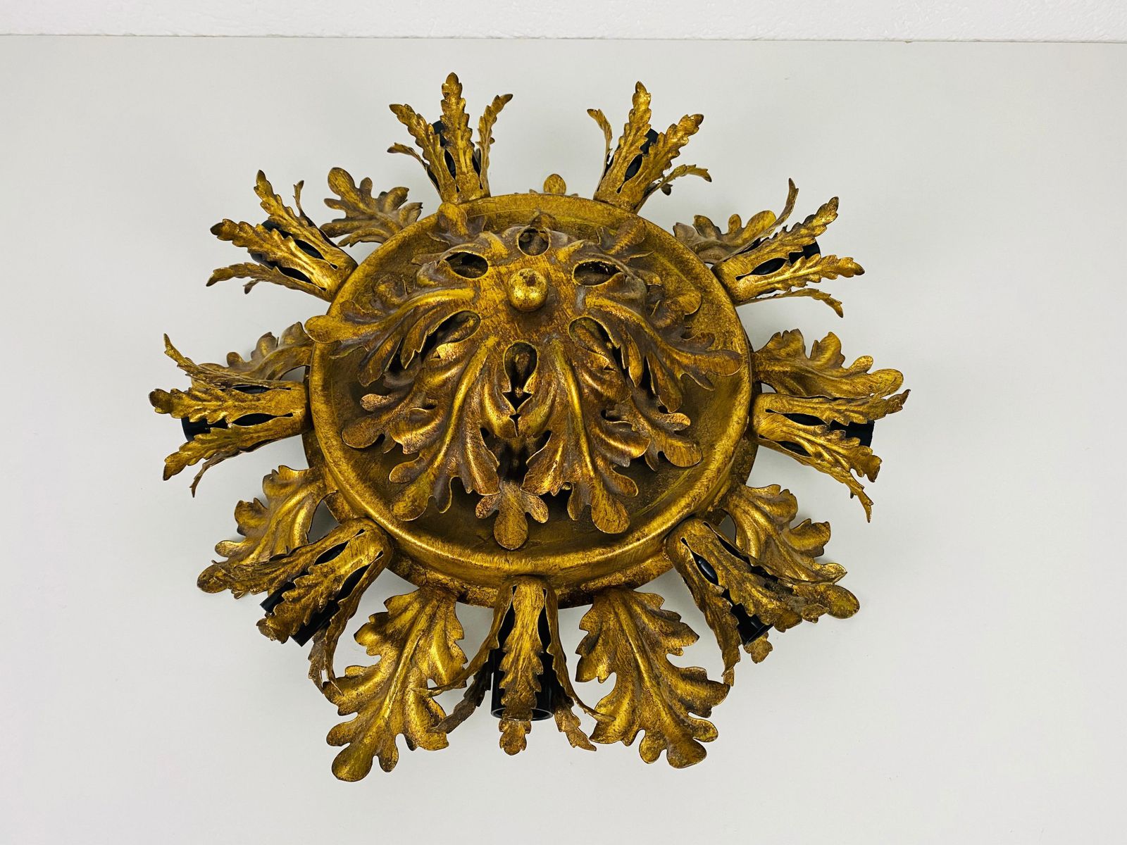 Large Brass Florentine Flower Shape Flush Mount By Banci, Italy, 1950s photo for sale