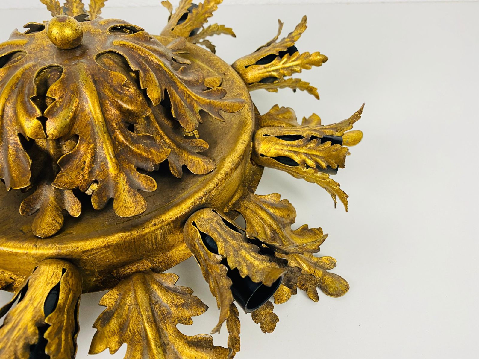 Large Brass Florentine Flower Shape Flush Mount By Banci, Italy, 1950s photo Art