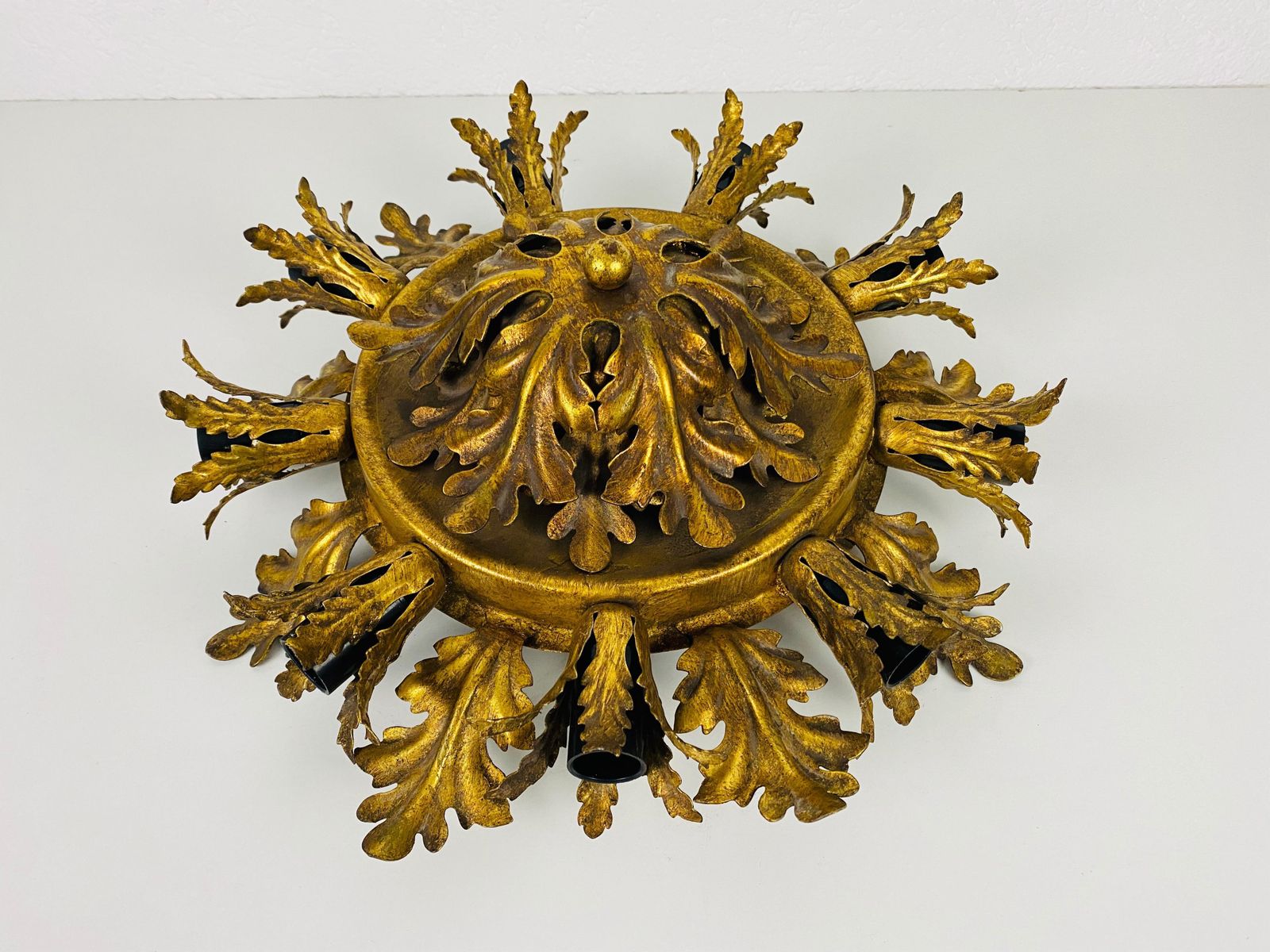 Large Brass Florentine Flower Shape Flush Mount By Banci, Italy, 1950s photo vinterior