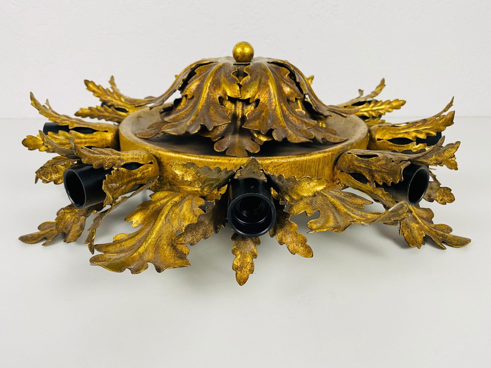 Large Brass Florentine Flower Shape Flush Mount By Banci, Italy, 1950s photo buy