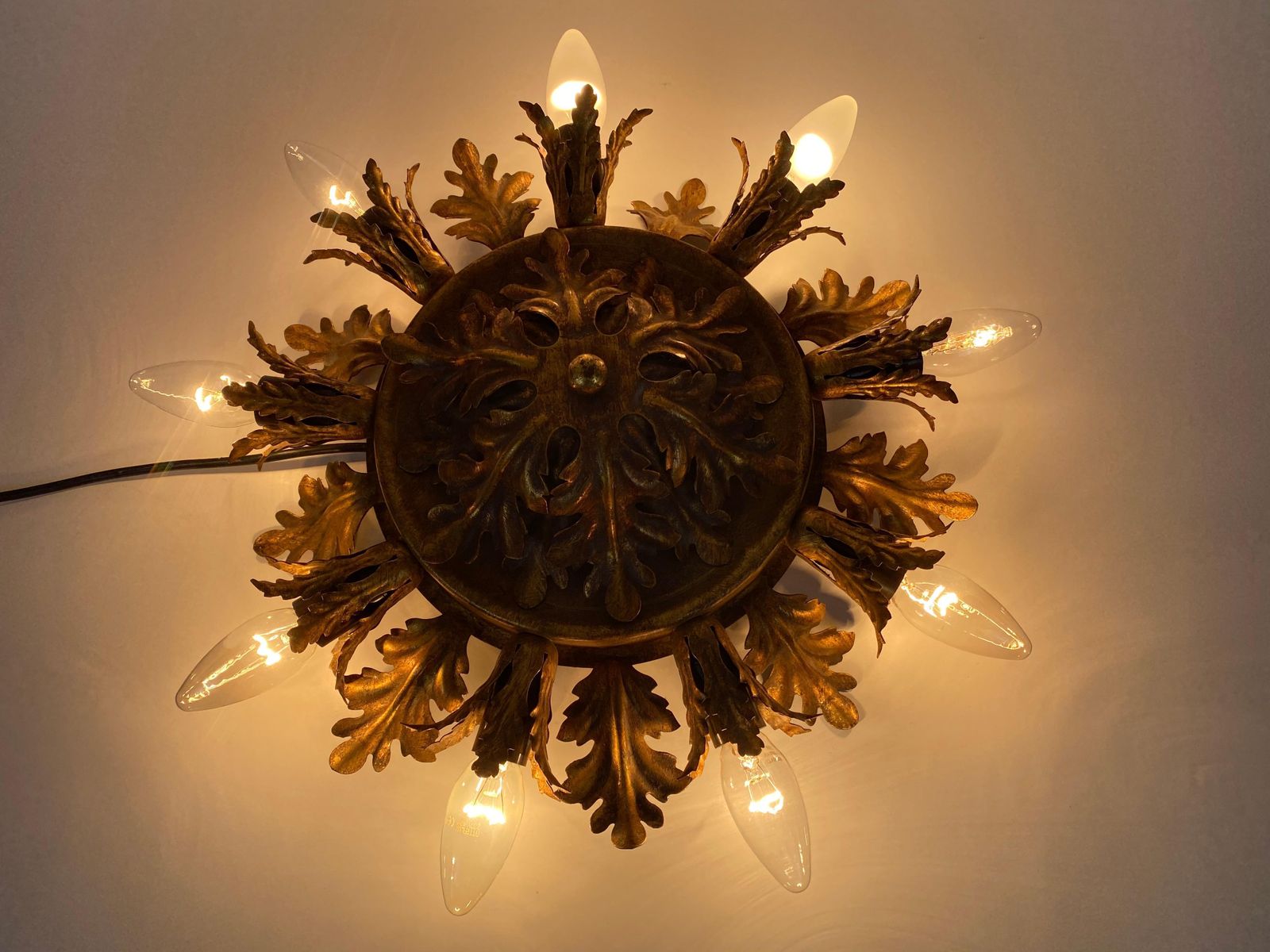 photo furniture Large Brass Florentine Flower Shape Flush Mount By Banci, Italy, 1950s