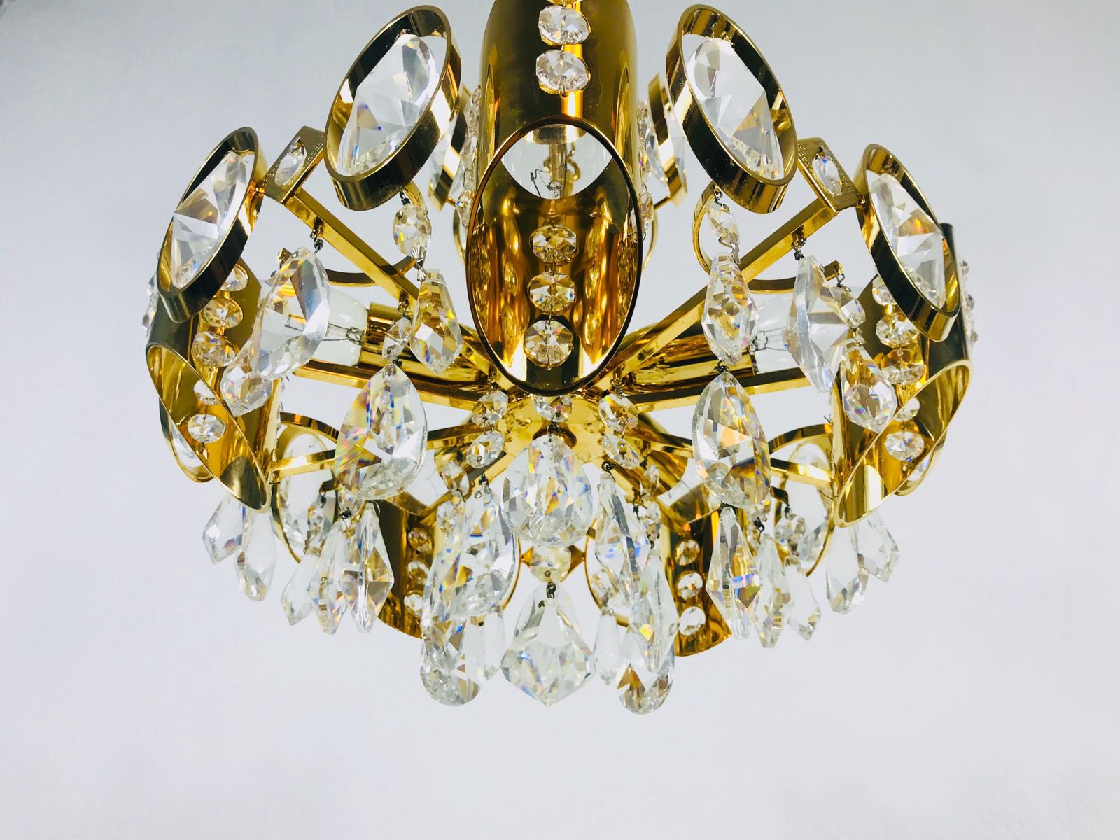 photo furniture Golden Gilded Brass And Crystal Glass Chandelier By Palwa, Germany, 1960s