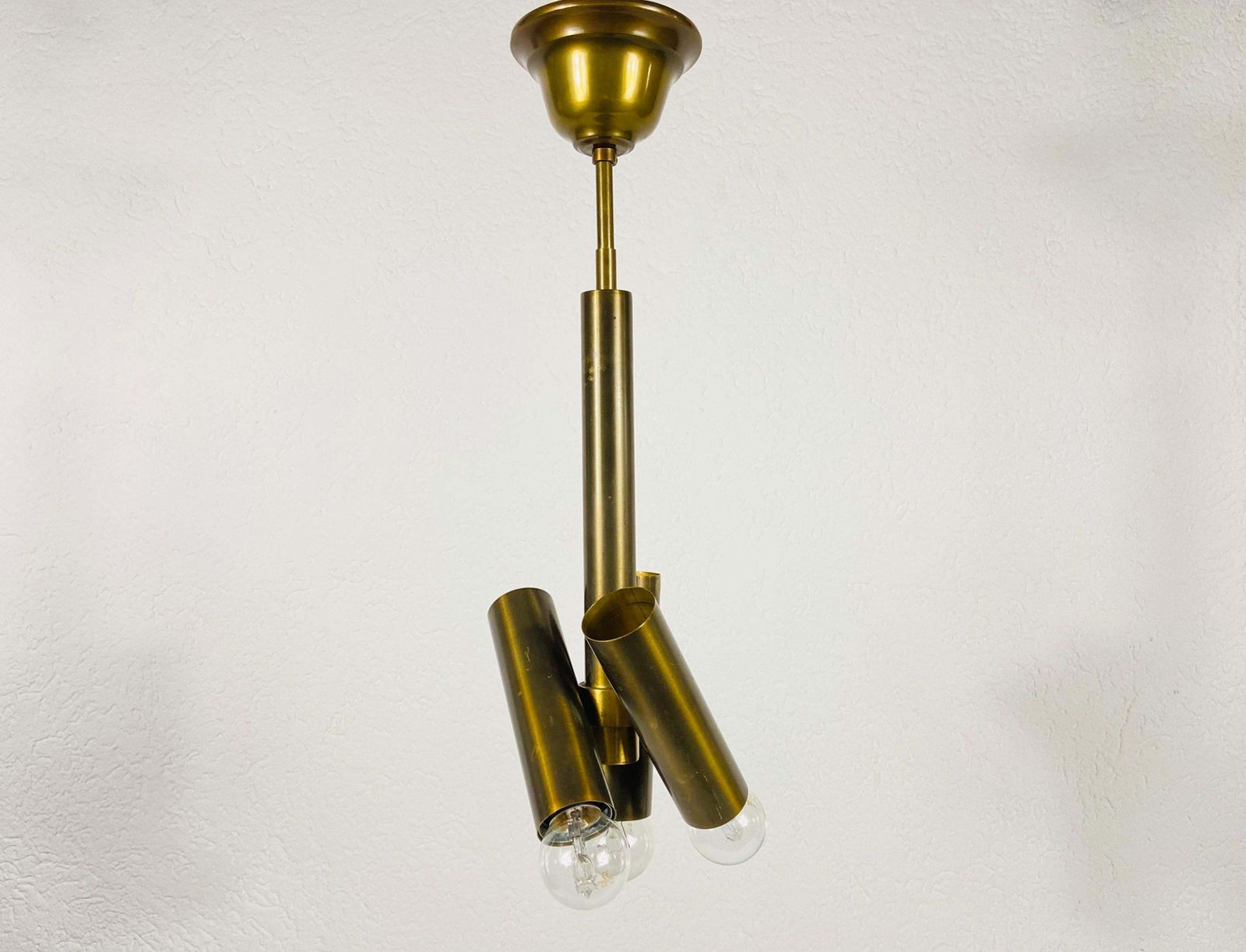 Italian Midcentury Brass 3 Arm Chandelier In The Style Of Stilnovo, Italy, 1950s photo Lighting