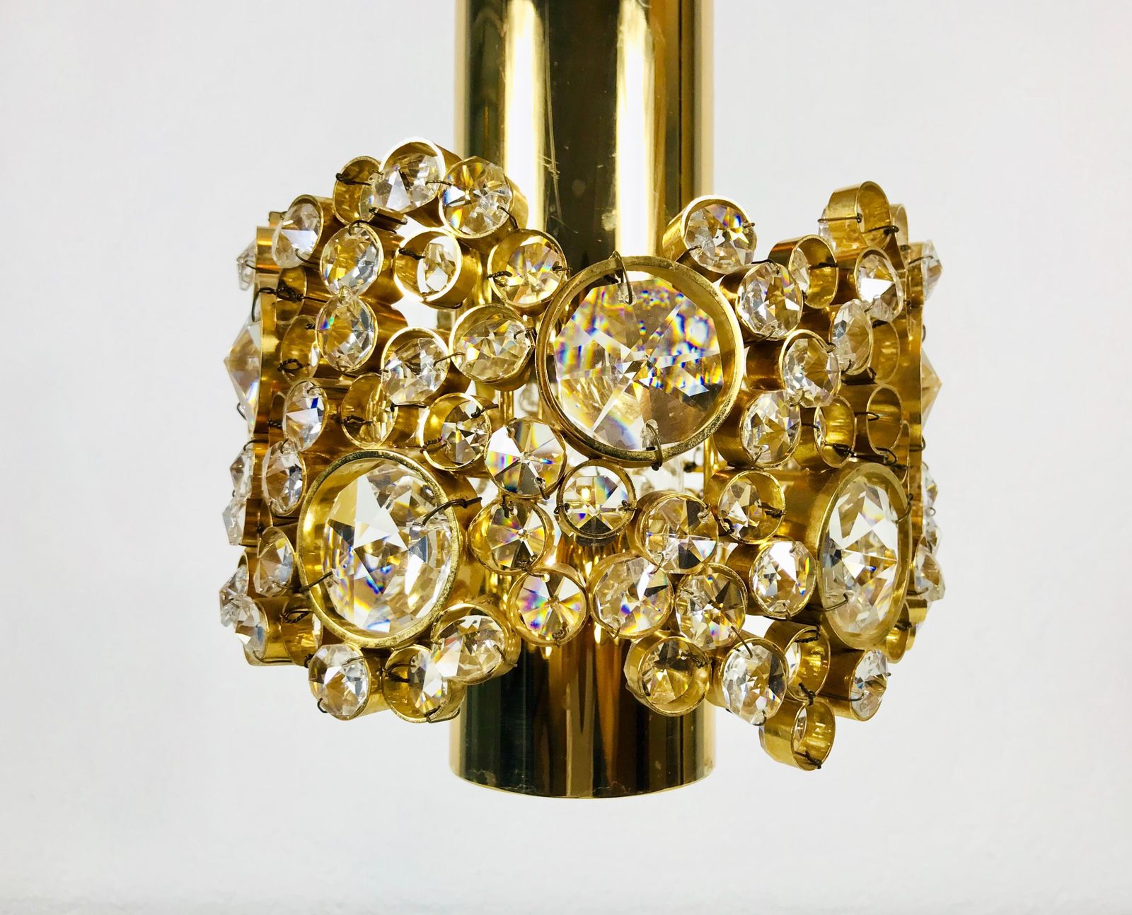 Gilt Brass And Crystal Glass Chandelier By Palwa, Germany, 1970s photo 672.0