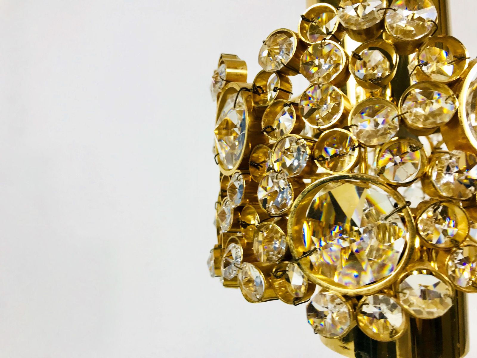 photo for sale Gilt Brass And Crystal Glass Chandelier By Palwa, Germany, 1970s