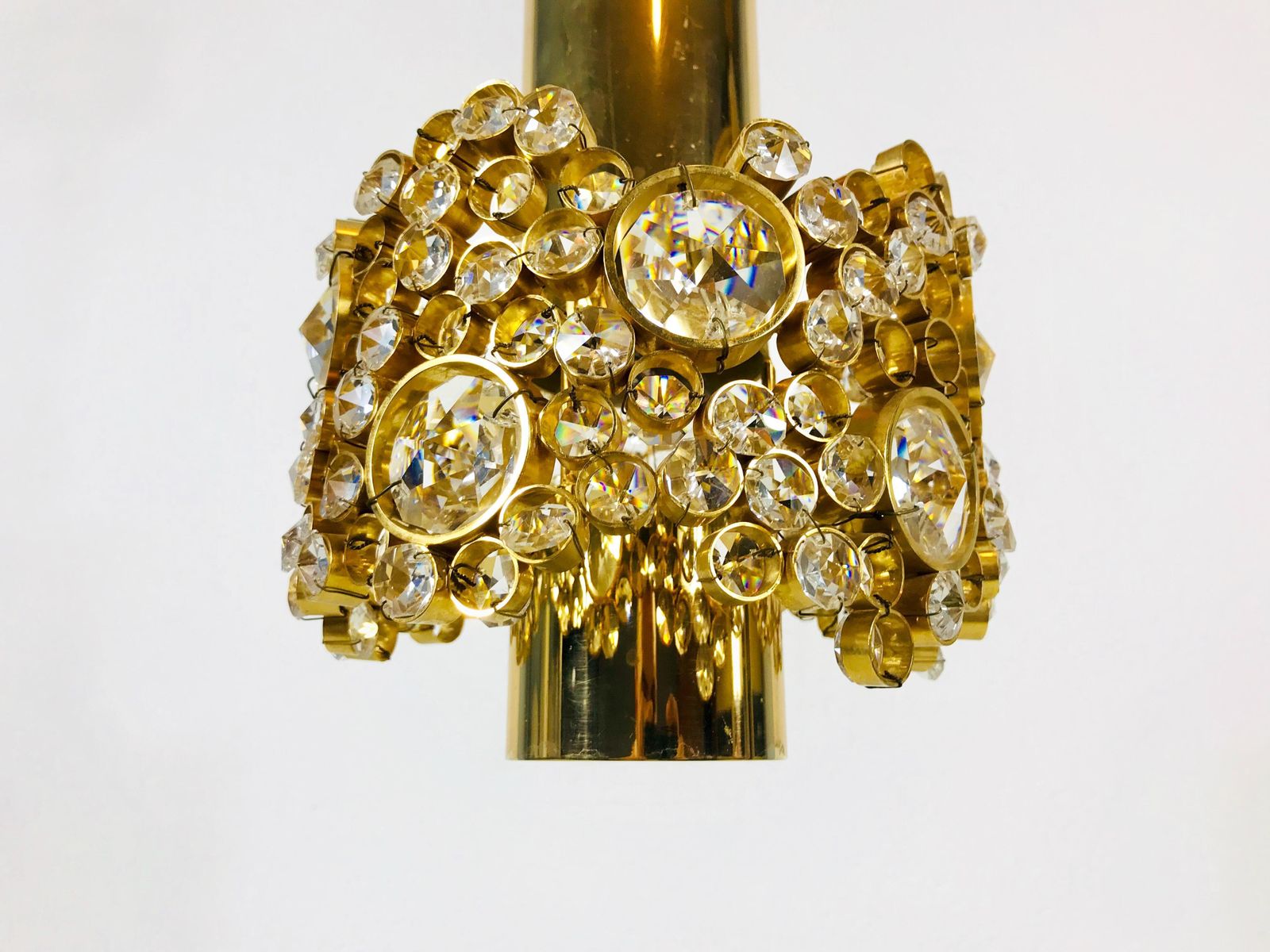 Lighting Gilt Brass And Crystal Glass Chandelier By Palwa, Germany, 1970s photo