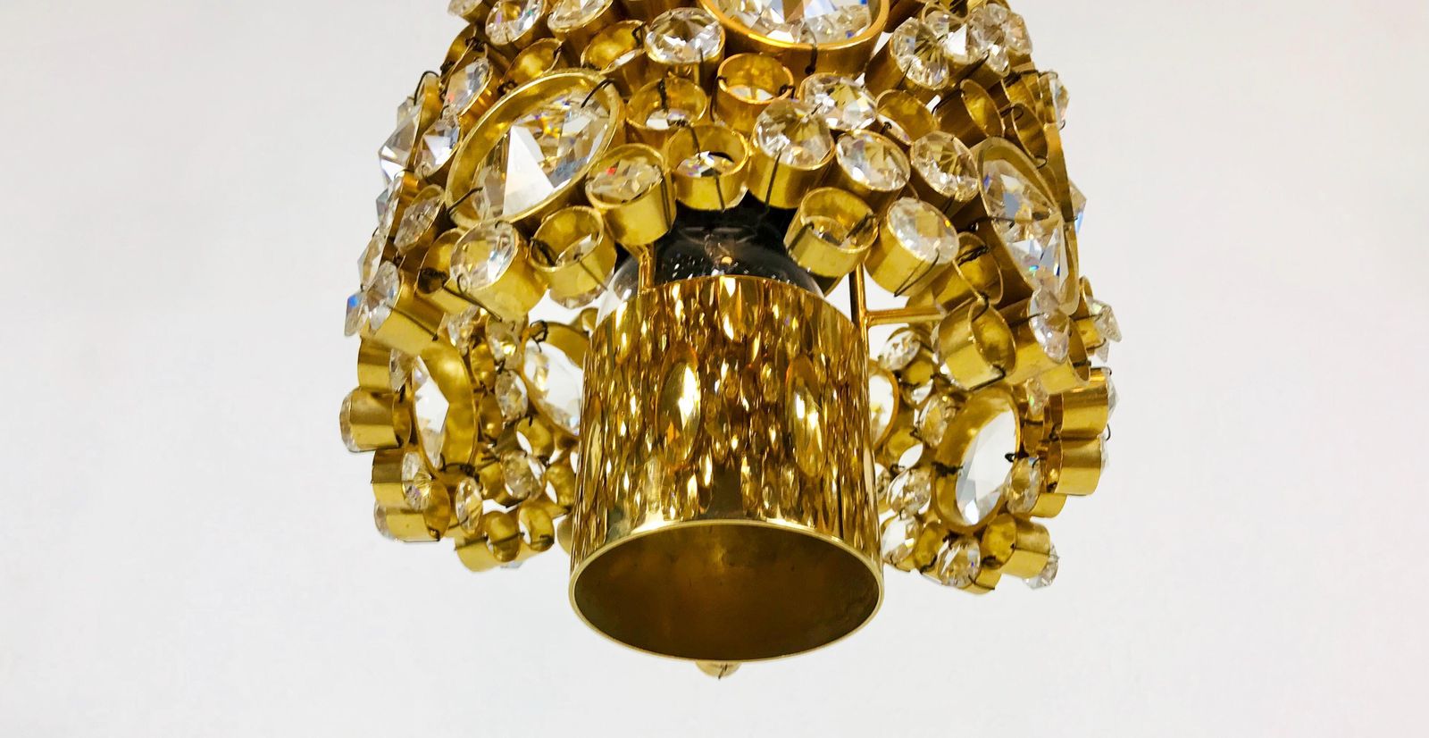 photo buy Gilt Brass And Crystal Glass Chandelier By Palwa, Germany, 1970s