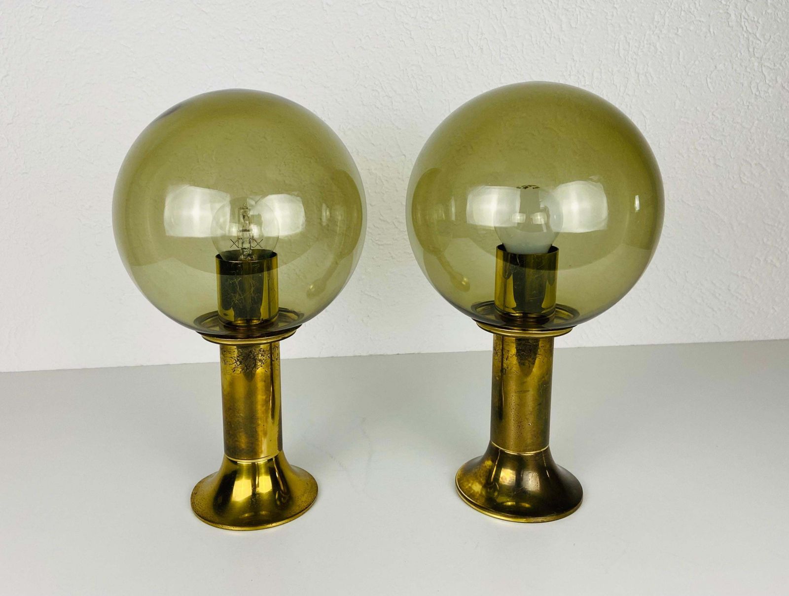 Pair Of Midcentury Glass Flush Mounts By Ott International, 1960s photo for sale