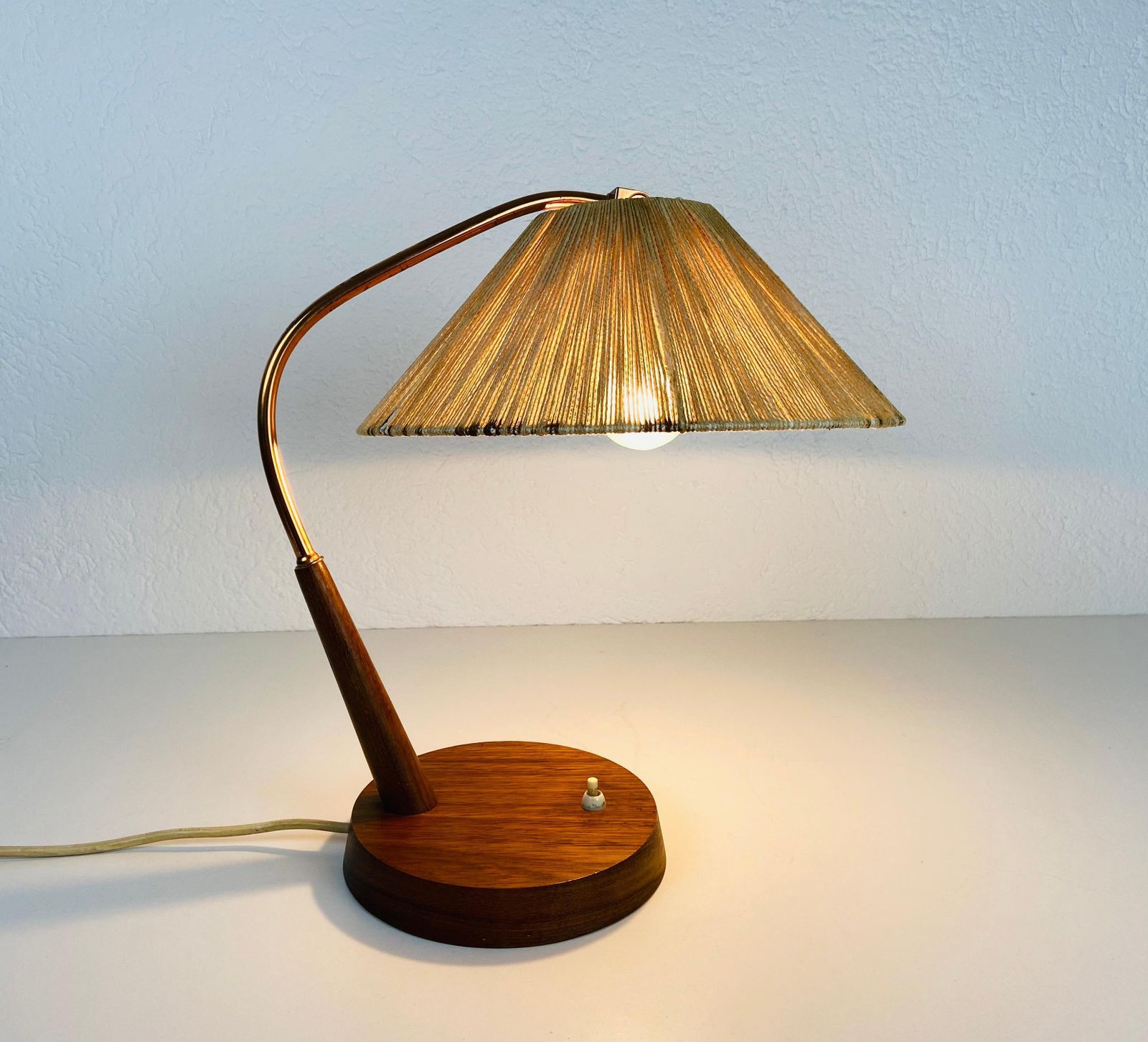 Midcentury Teak And Rattan Table Lamp By Temde, Circa 1970 photo furniture