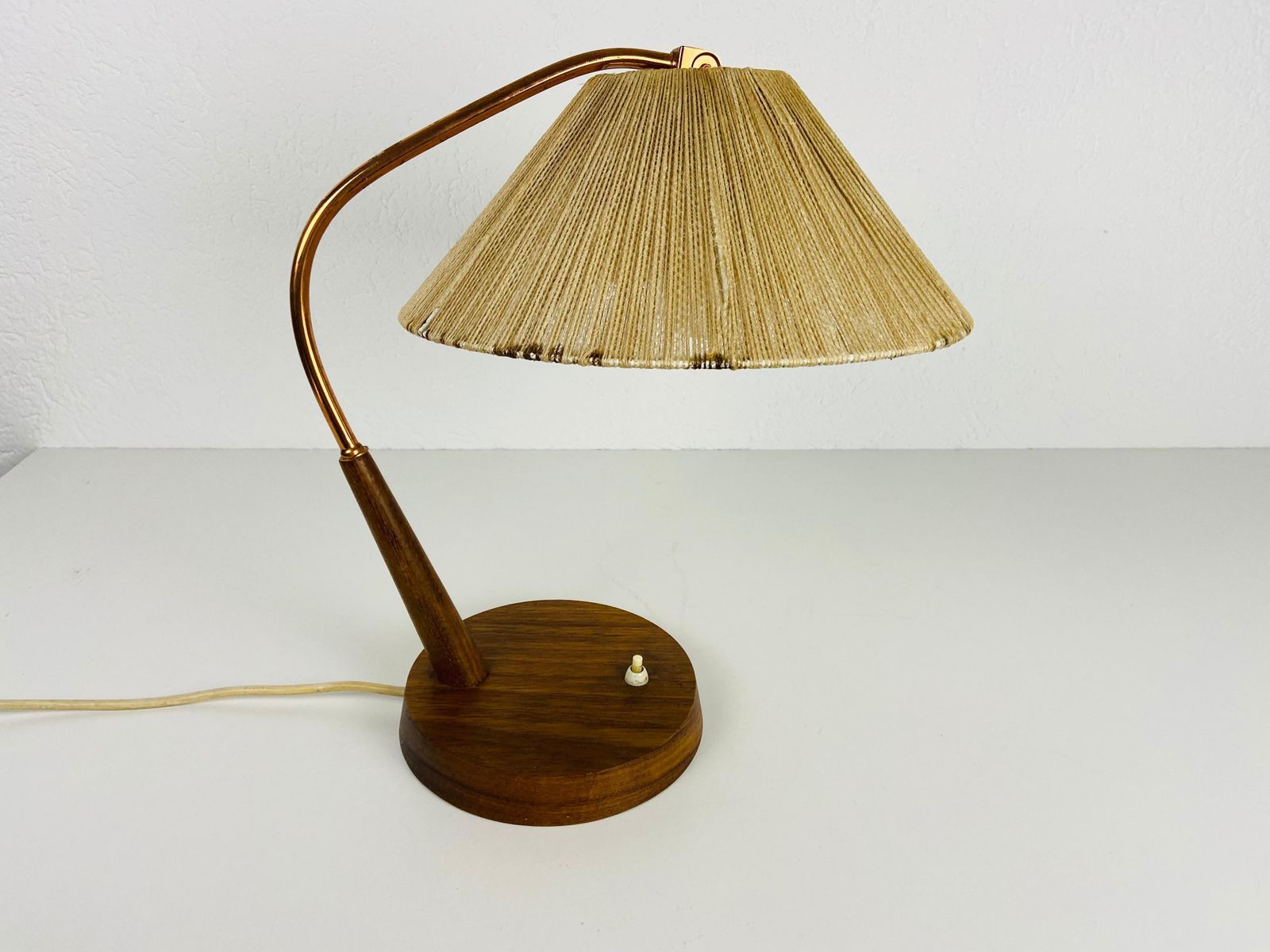 Midcentury Teak And Rattan Table Lamp By Temde, Circa 1970 photo 939.0