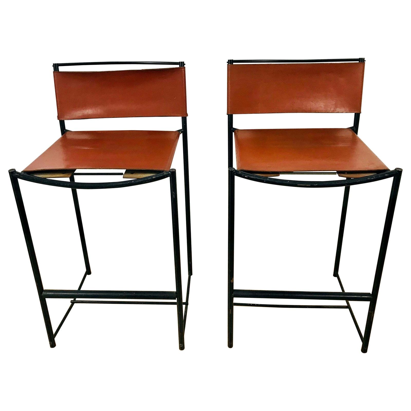 Pair Of Natural Leather Barstools By G. Belotti For Alias, 1970s, Italy
