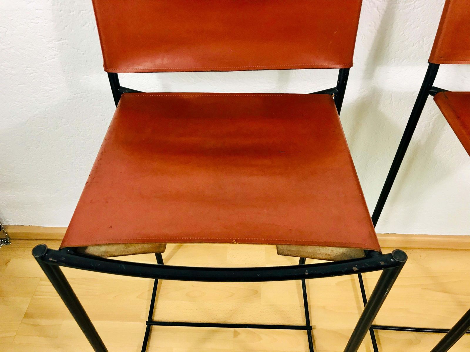 photo furniture Pair Of Natural Leather Barstools By G. Belotti For Alias, 1970s, Italy