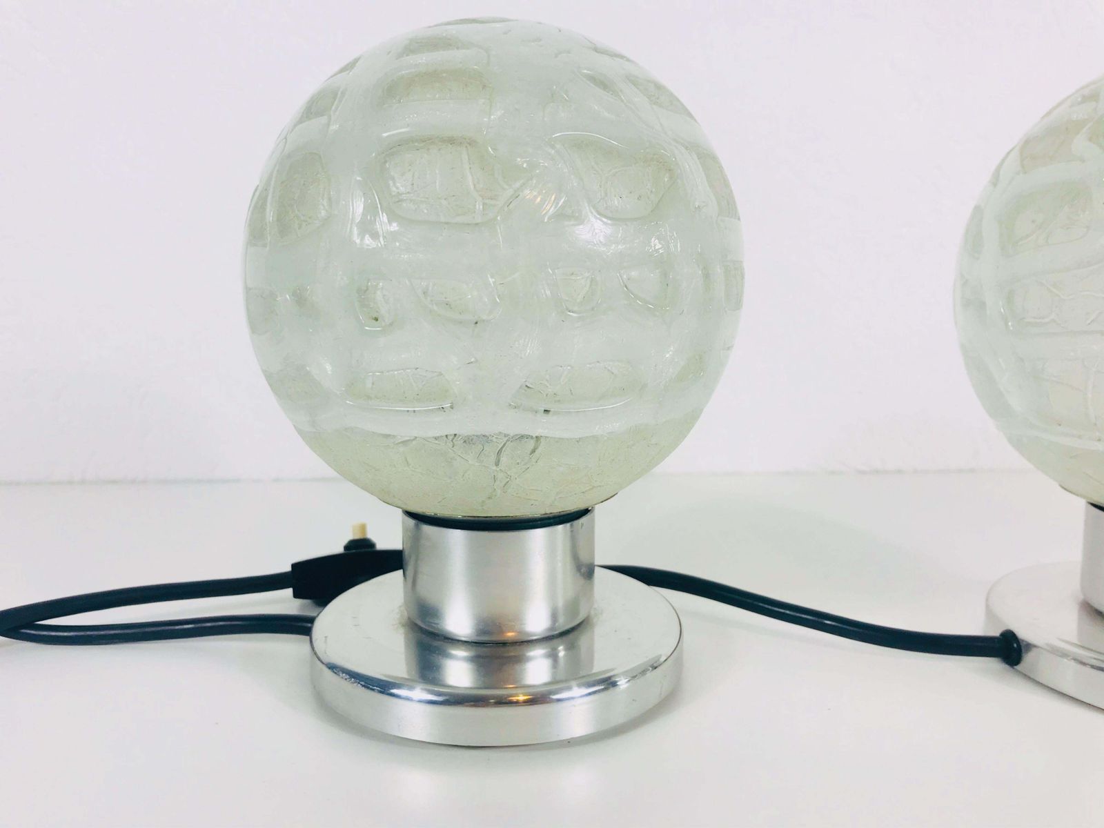 Frosted Iceglass And Chrome Table Lamps By Doria Leuchten, 1970s, Set photo 433.0