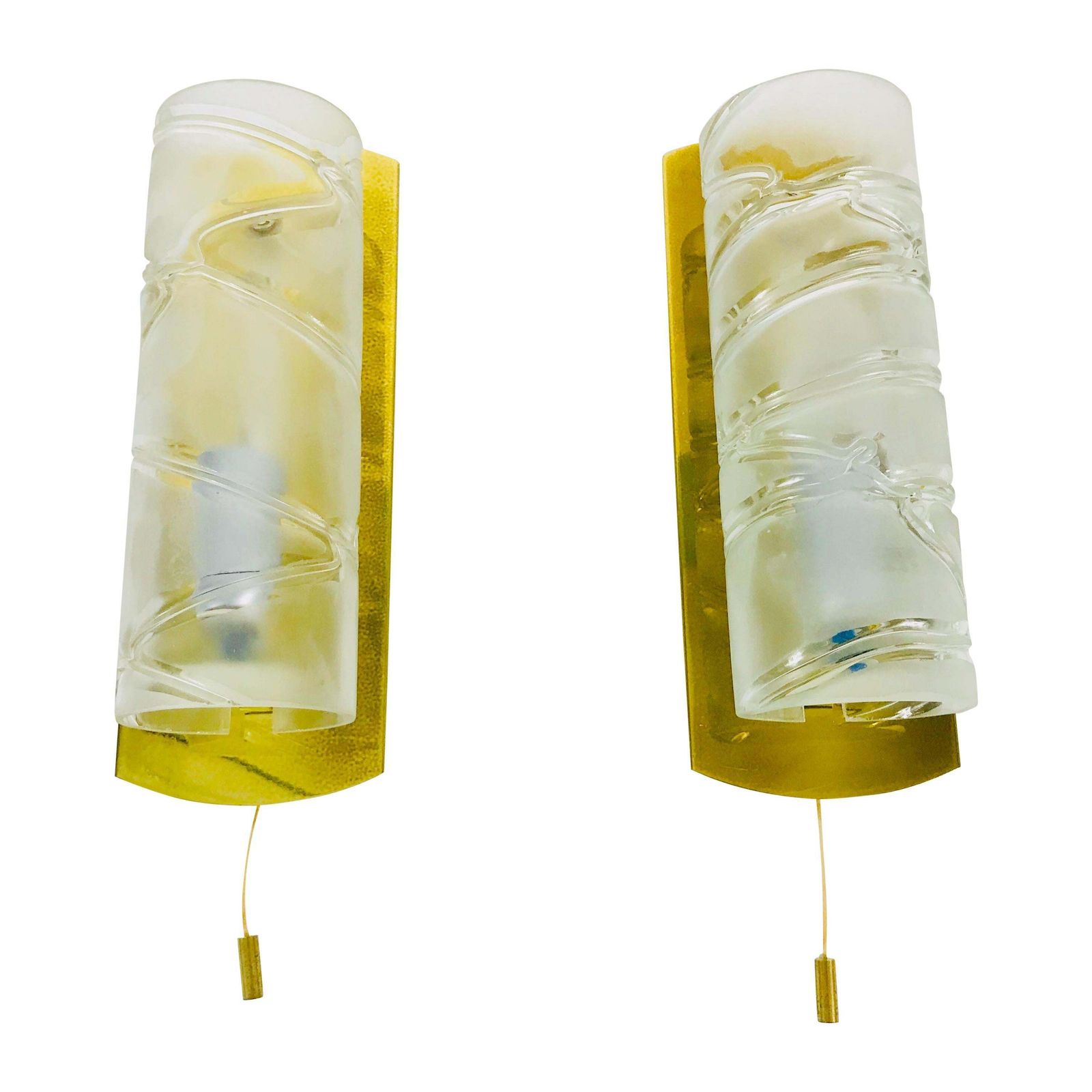Midcentury Pair Of Brass And Glass Wall Lamps By Doria, 1960s