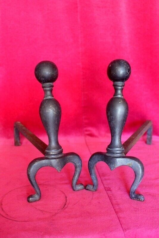 19th C Pair Of French Antique Silver Pewter Fireplace Andirons Fire Dogs photo Home Fixtures