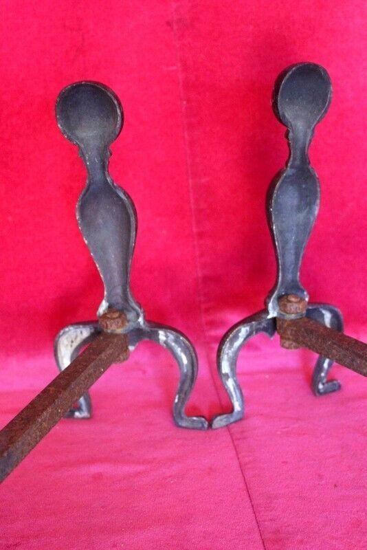 19th C Pair Of French Antique Silver Pewter Fireplace Andirons Fire Dogs photo 89.0