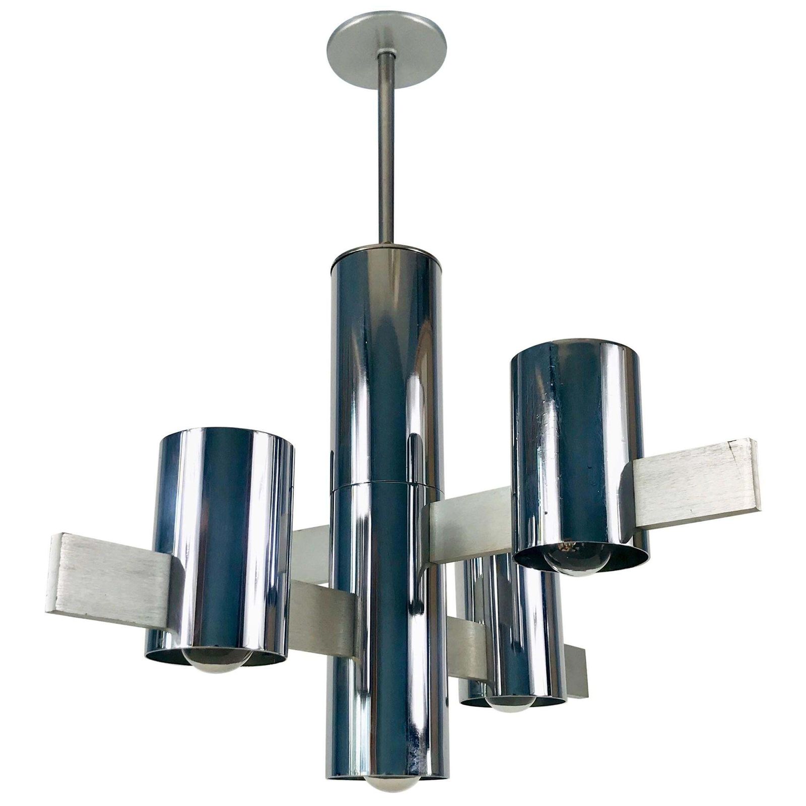 Chrome 4 Arm Chandelier By Gaetano Sciolari, Italy, 1960s