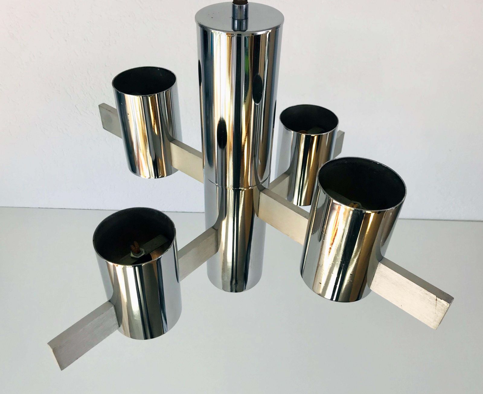 photo vinterior Chrome 4 Arm Chandelier By Gaetano Sciolari, Italy, 1960s