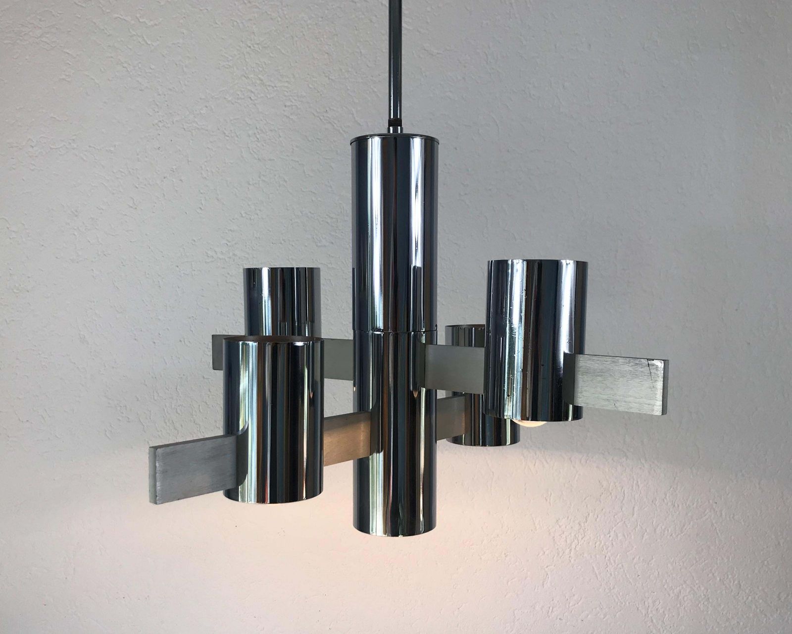 photo buy Chrome 4 Arm Chandelier By Gaetano Sciolari, Italy, 1960s