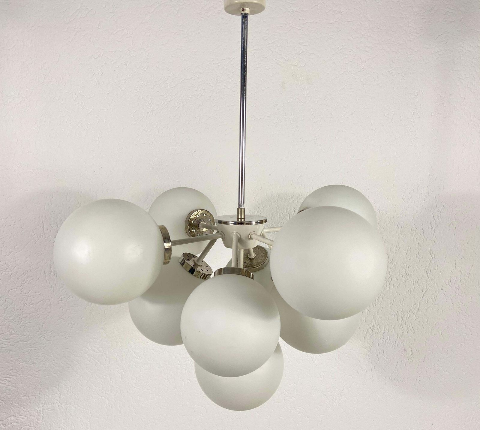 Large Kaiser Midcentury White 9 Arm Space Age Chandelier, 1960s, Germany photo furniture