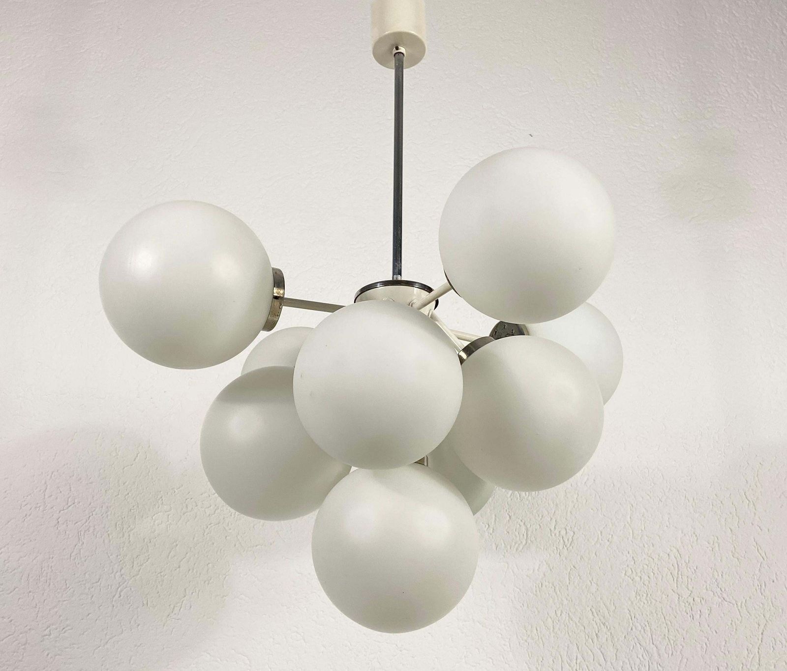 Large Kaiser Midcentury White 9 Arm Space Age Chandelier, 1960s, Germany photo for sale