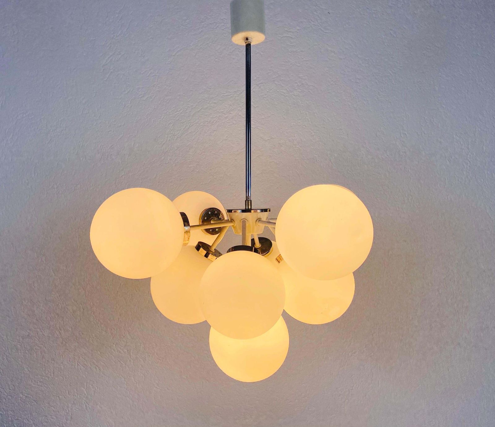 Large Kaiser Midcentury White 9 Arm Space Age Chandelier, 1960s, Germany photo vinterior