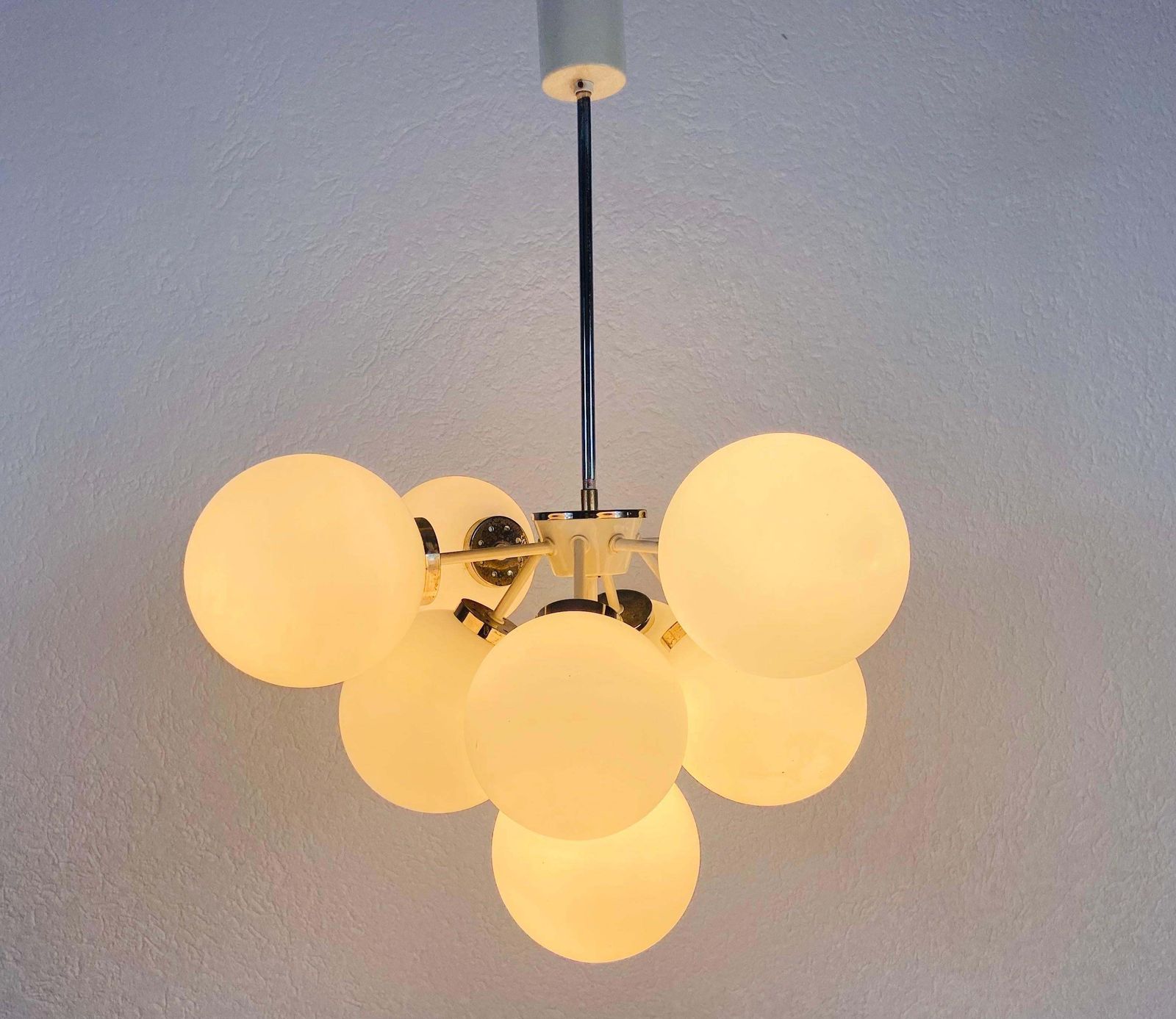 Large Kaiser Midcentury White 9 Arm Space Age Chandelier, 1960s, Germany photo buy