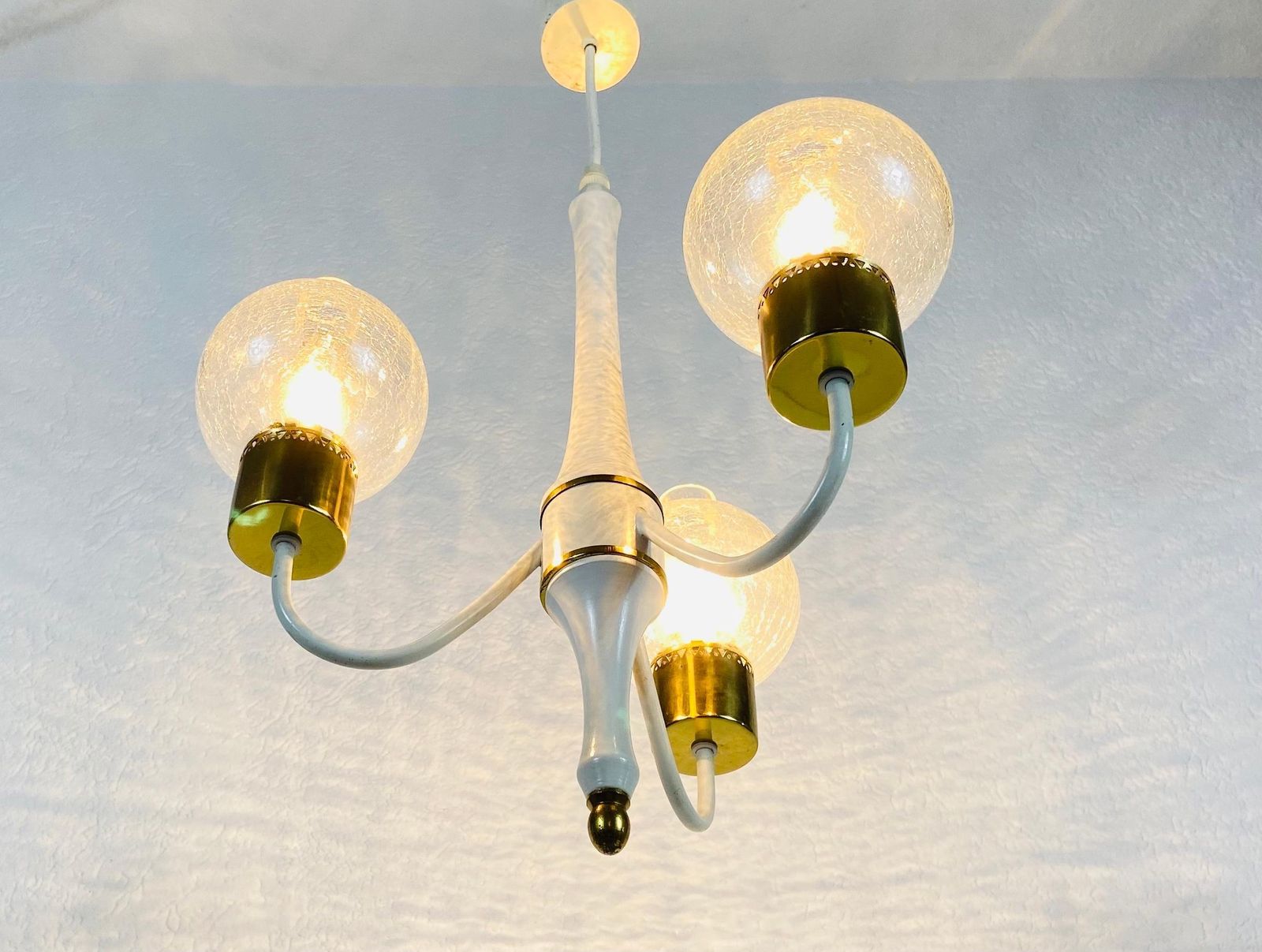 Midcentury Brass And Glass 3 Arm Tulip Chandelier, 1960s photo 1441.0
