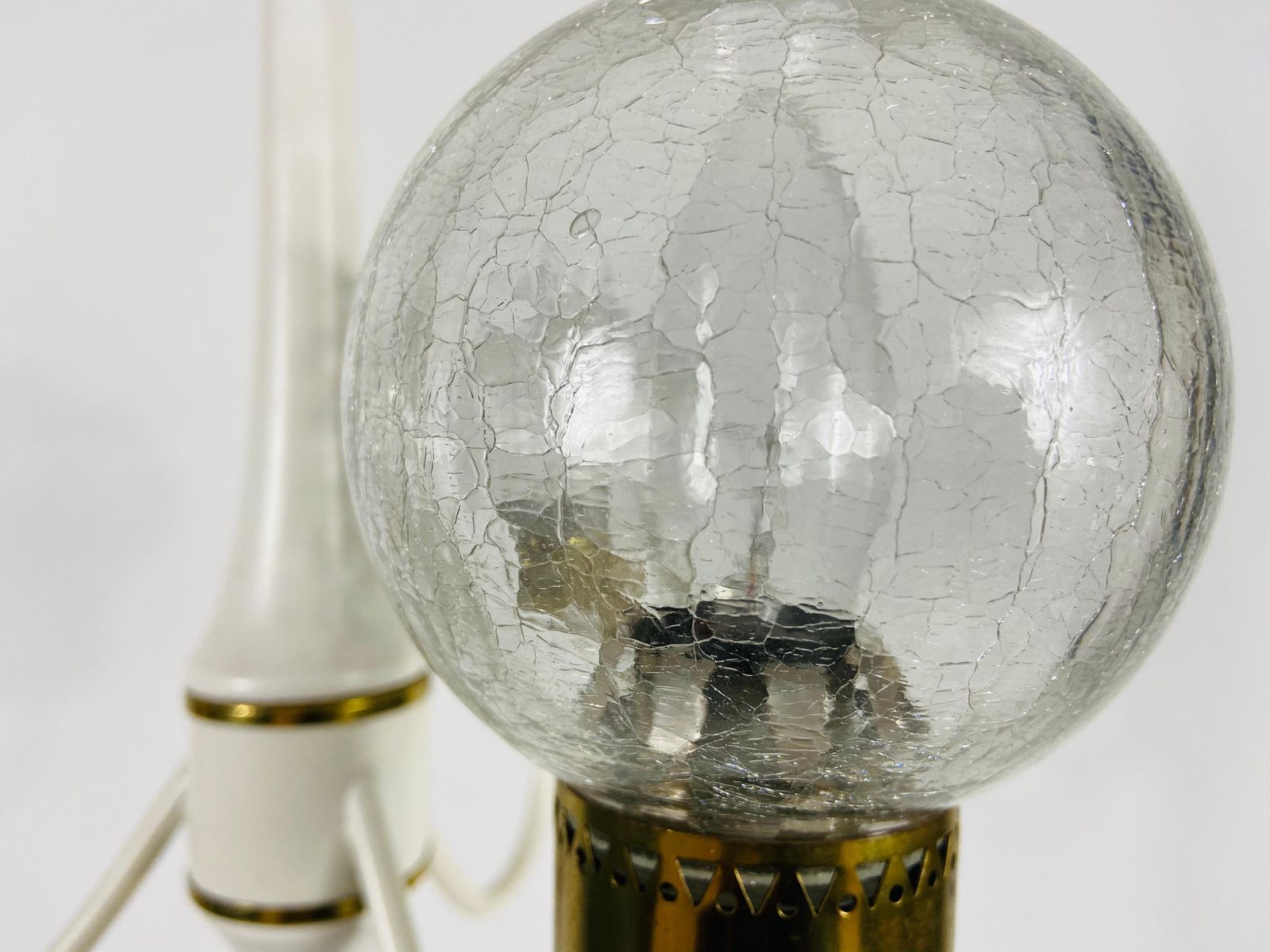 Lighting Midcentury Brass And Glass 3 Arm Tulip Chandelier, 1960s photo