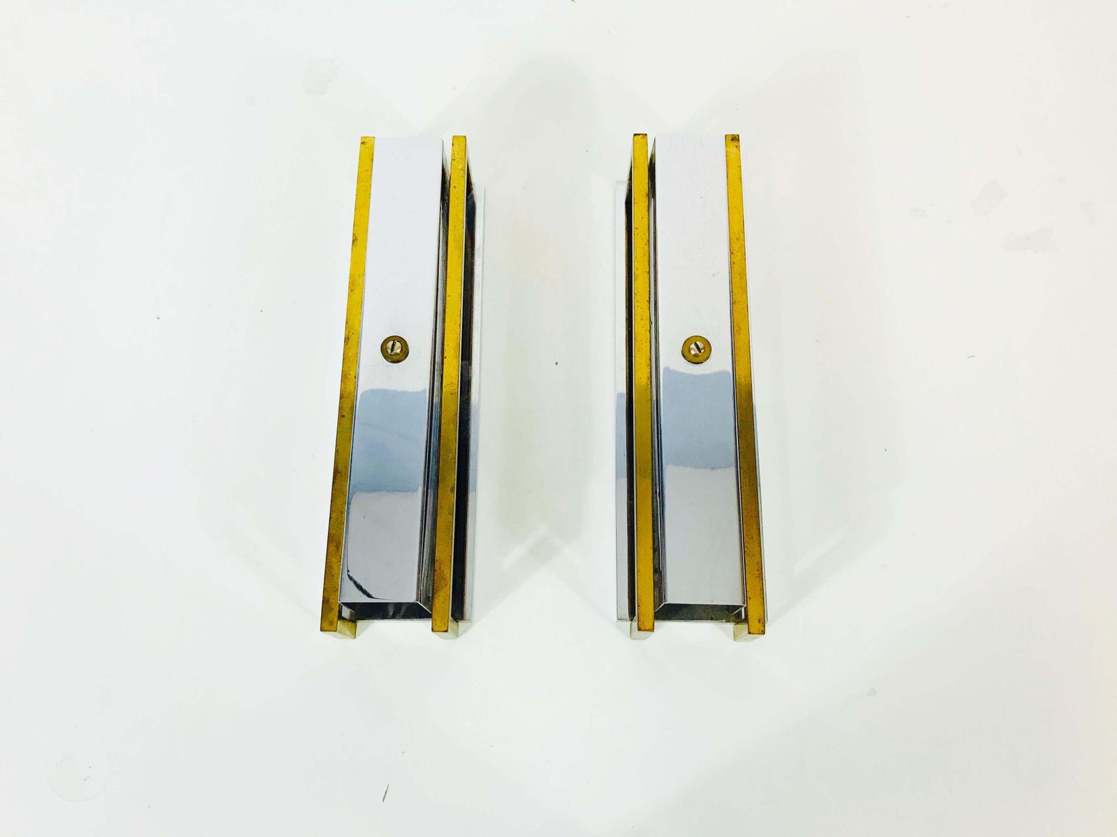 Pair Of French Brass And Aluminium Art Deco Sconces, France, 1940s photo furniture