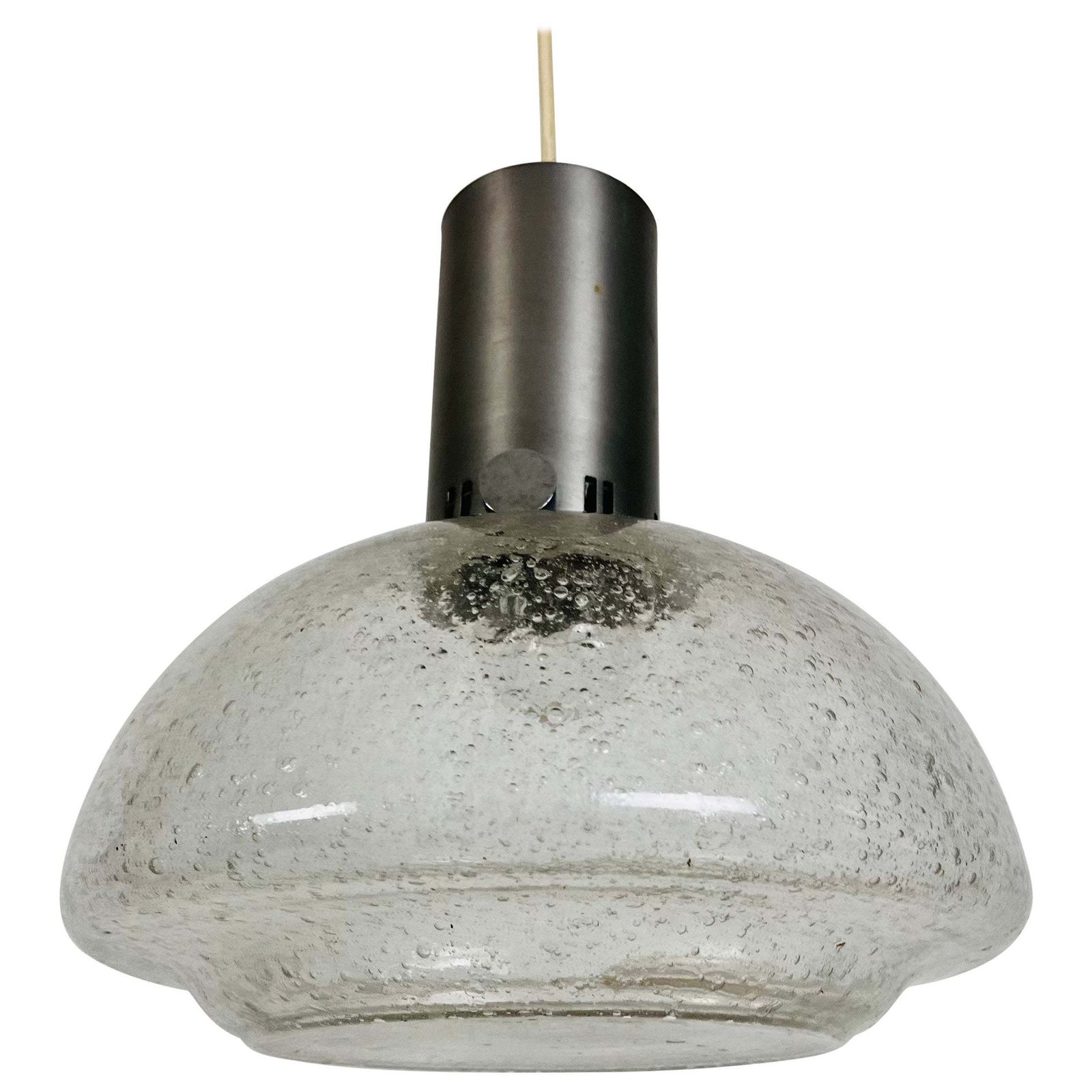 Rare Doria Midcentury Brass And Ice Glass Pendant Lamp, 1960s