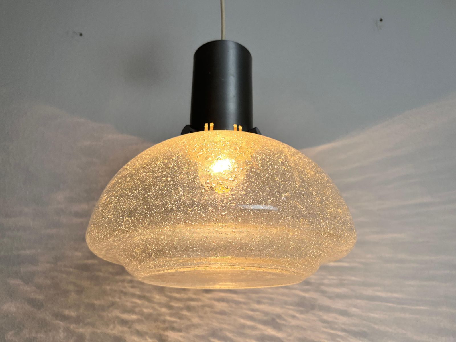 photo for sale Rare Doria Midcentury Brass And Ice Glass Pendant Lamp, 1960s
