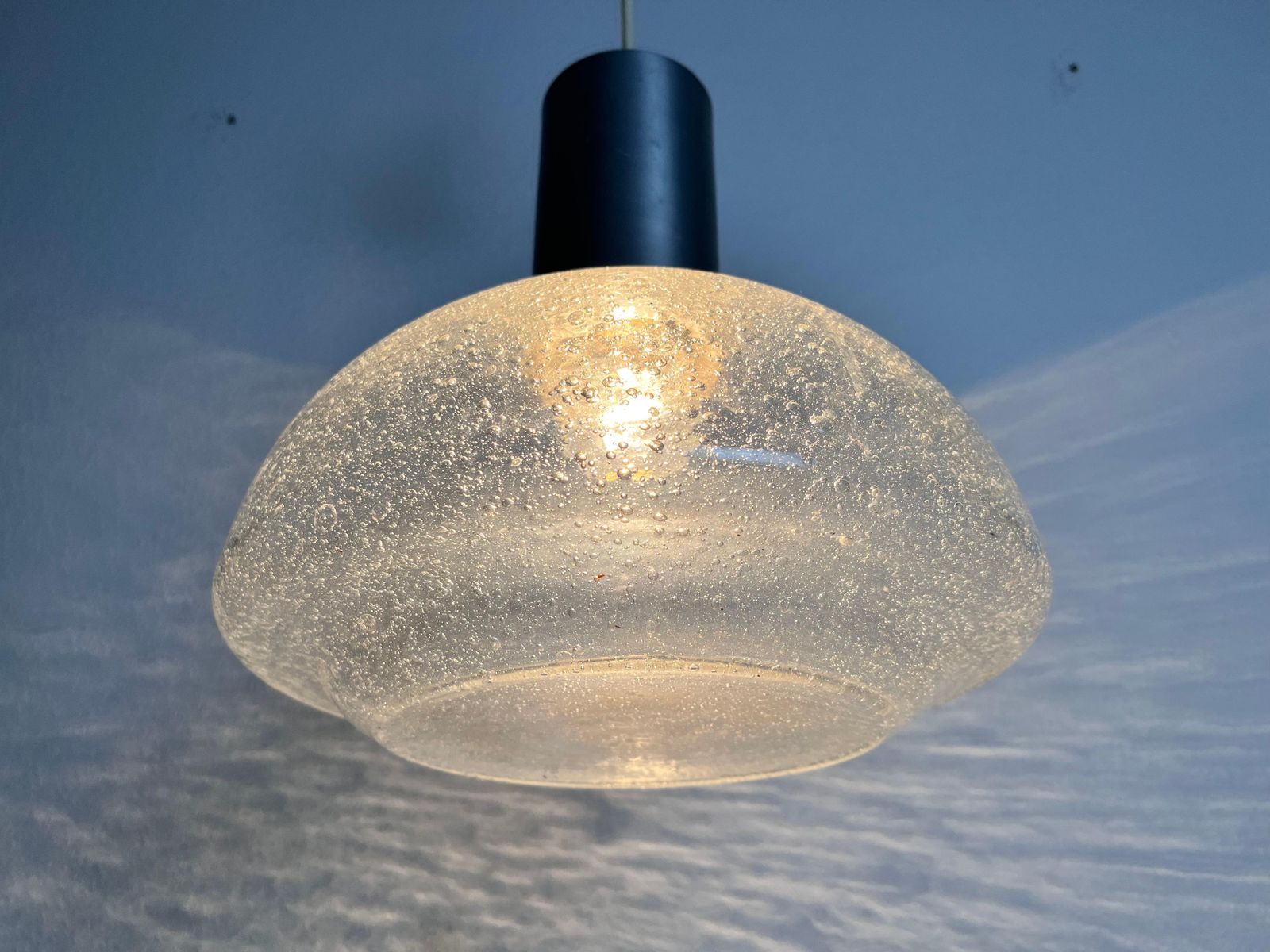 Lighting Rare Doria Midcentury Brass And Ice Glass Pendant Lamp, 1960s photo