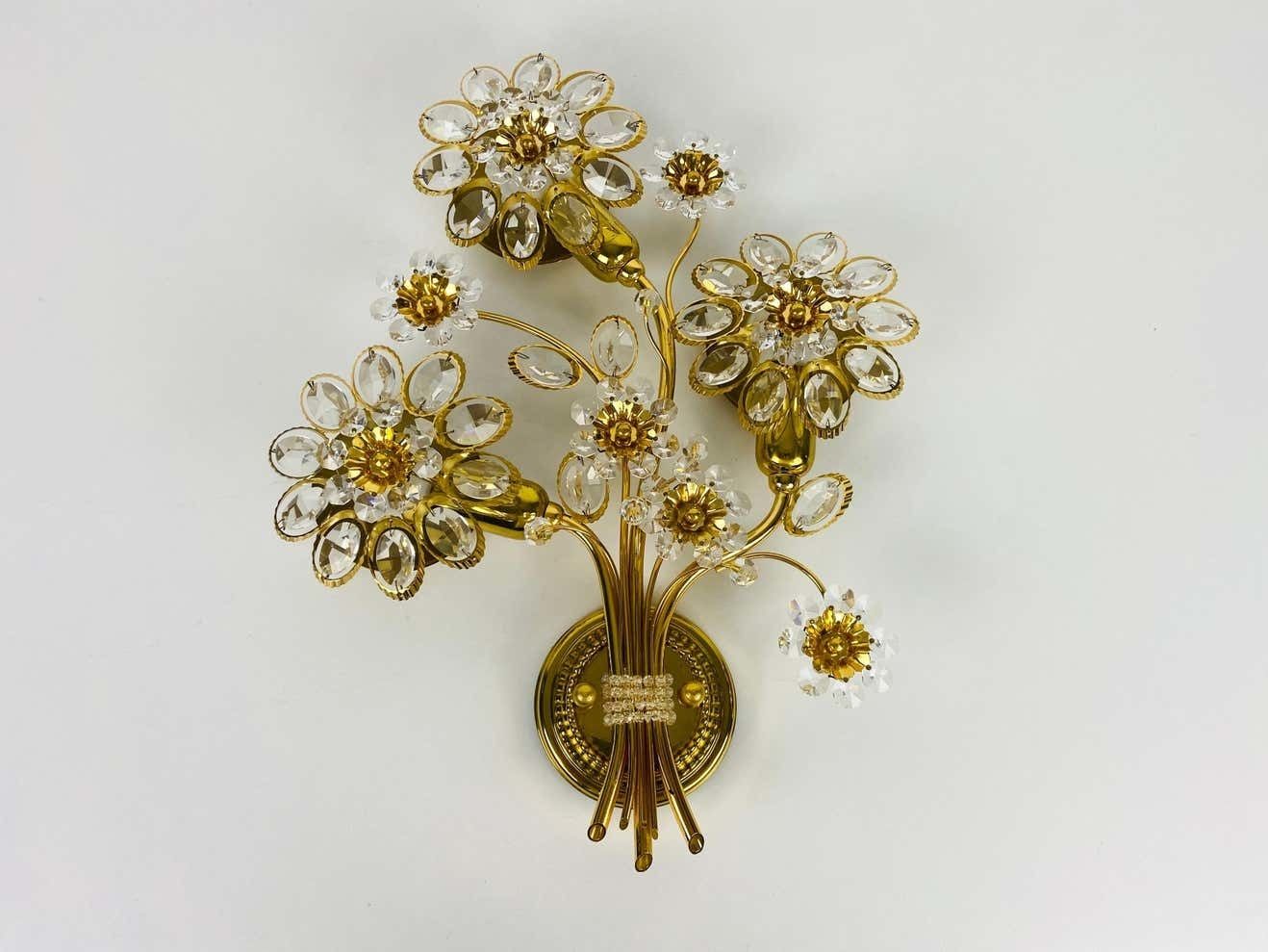Extraordinary Floral Crystal Glass Sconce By Palwa, Germany, 1960s photo buy
