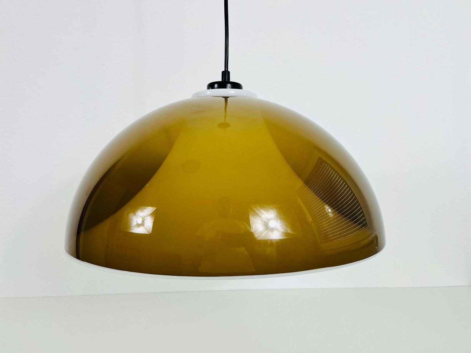 Brown And White Acrylic Glass Pendant Lamp In The Style Temde, 1970s photo furniture